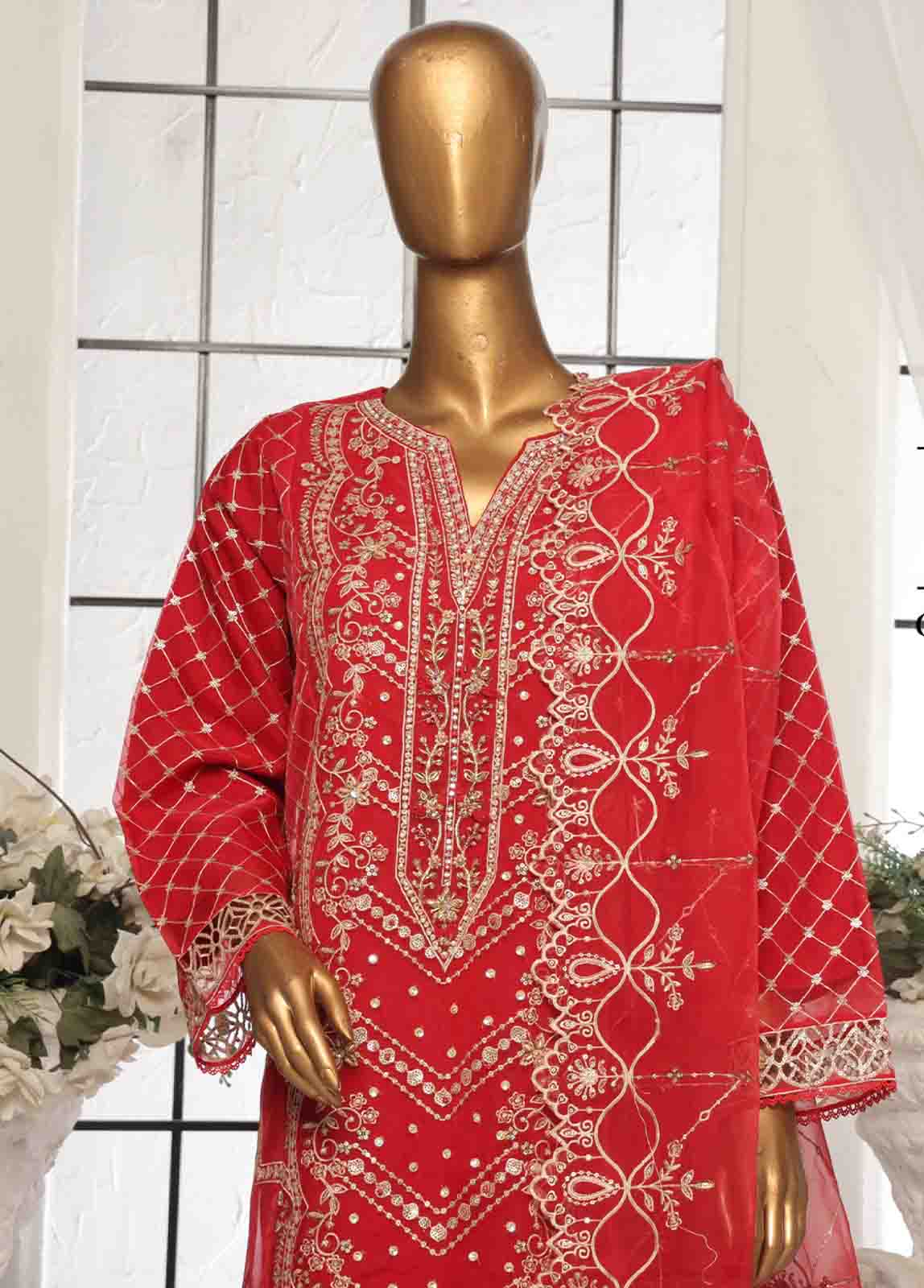 Bin Saeed Fabric - OWS-006 R- 3 Piece Organza Stitched Suit