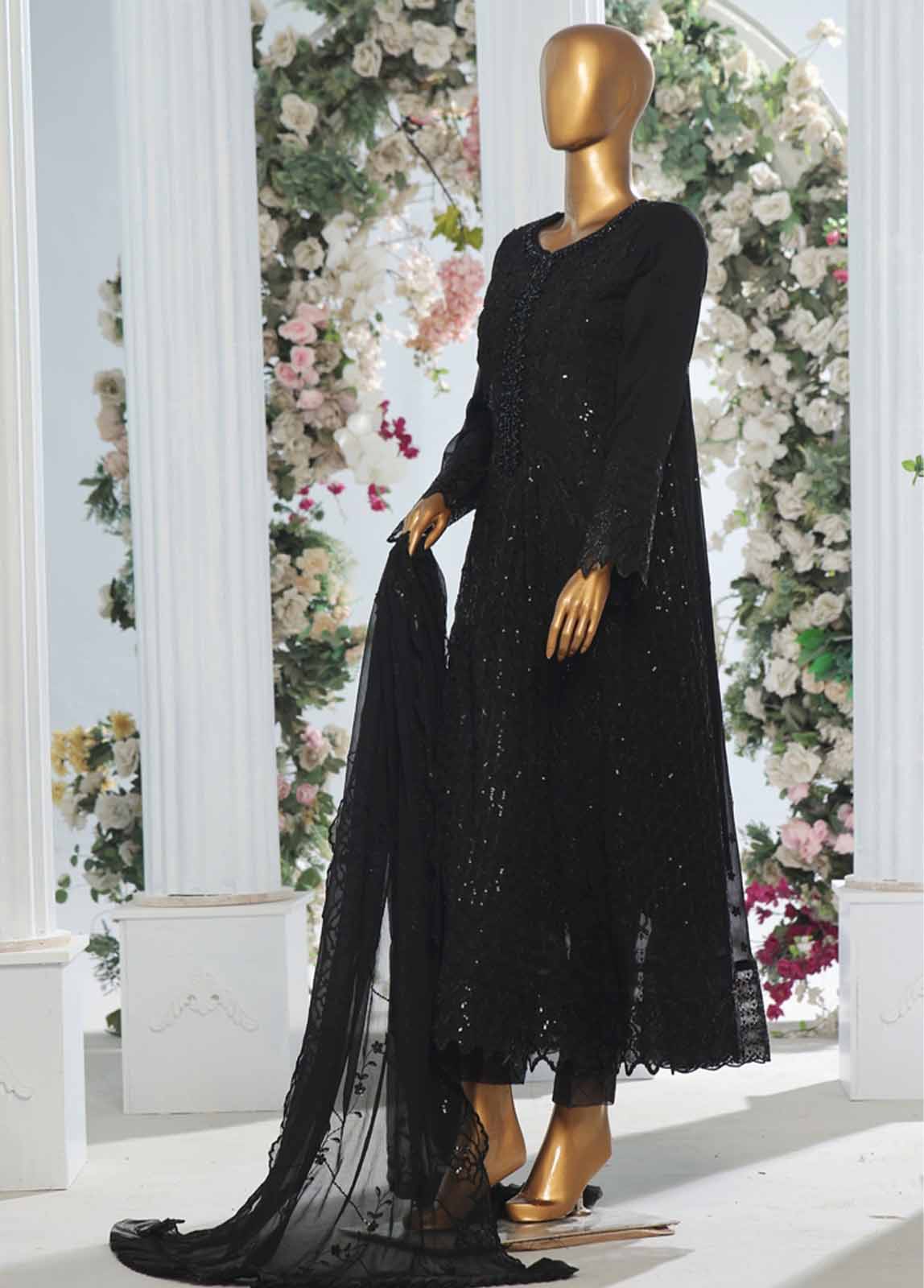 Bin Saeed Fabric - OWS-C008- 3 Piece Embroidered Organza