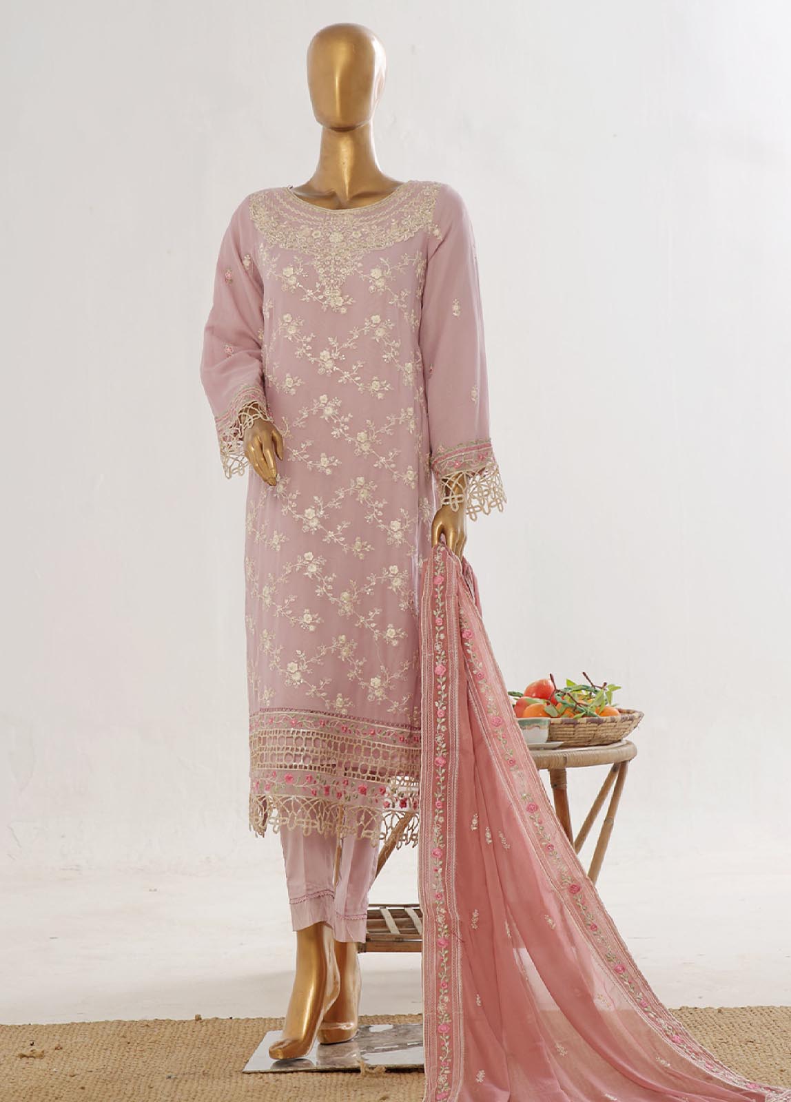 Bin Saeed Fabric - OWSC-002- 3 Piece Chiffon Stitched Suit