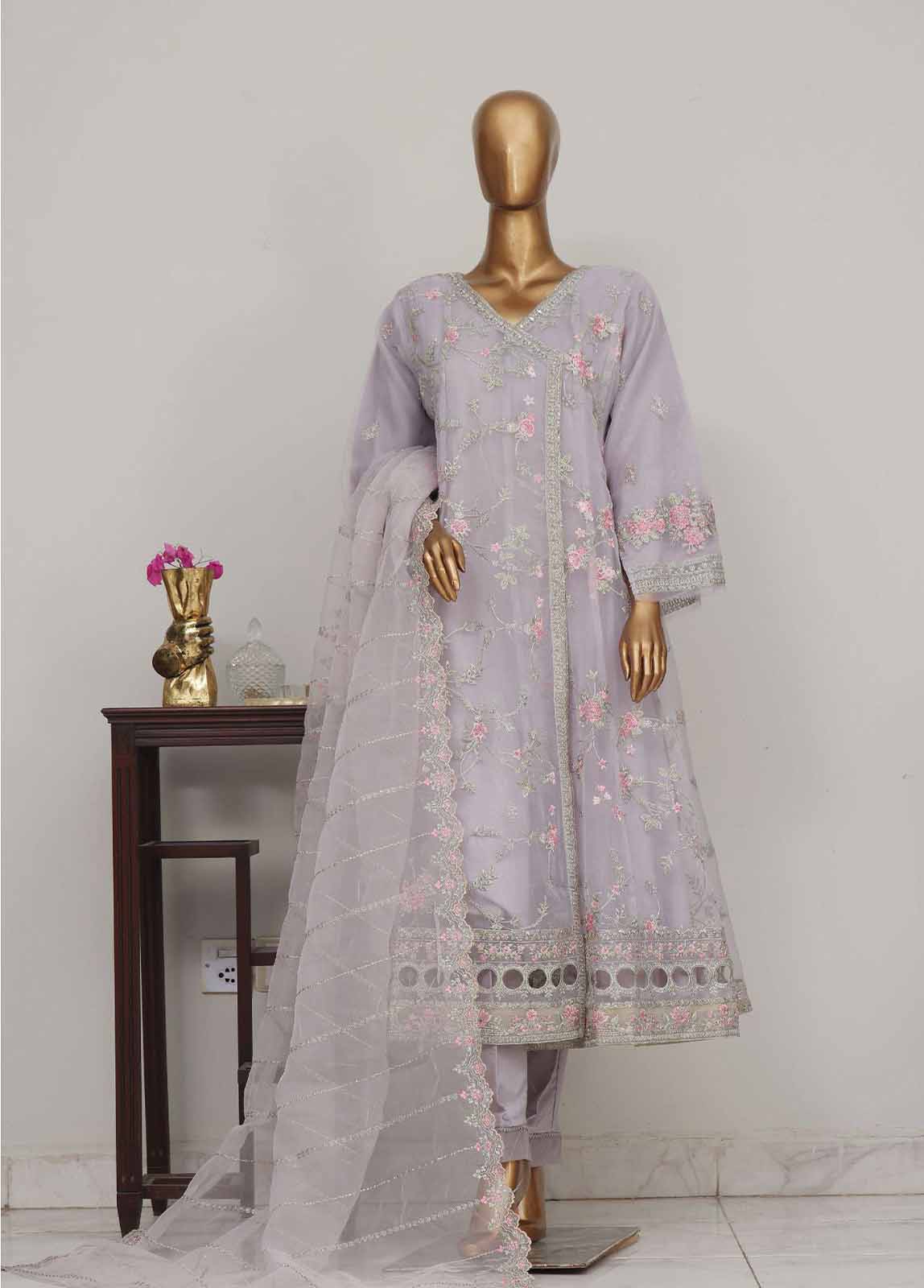 Bin Saeed Fabric - OWSC-002 M- 3 Piece Frock Style Chiffon Stitched Suit