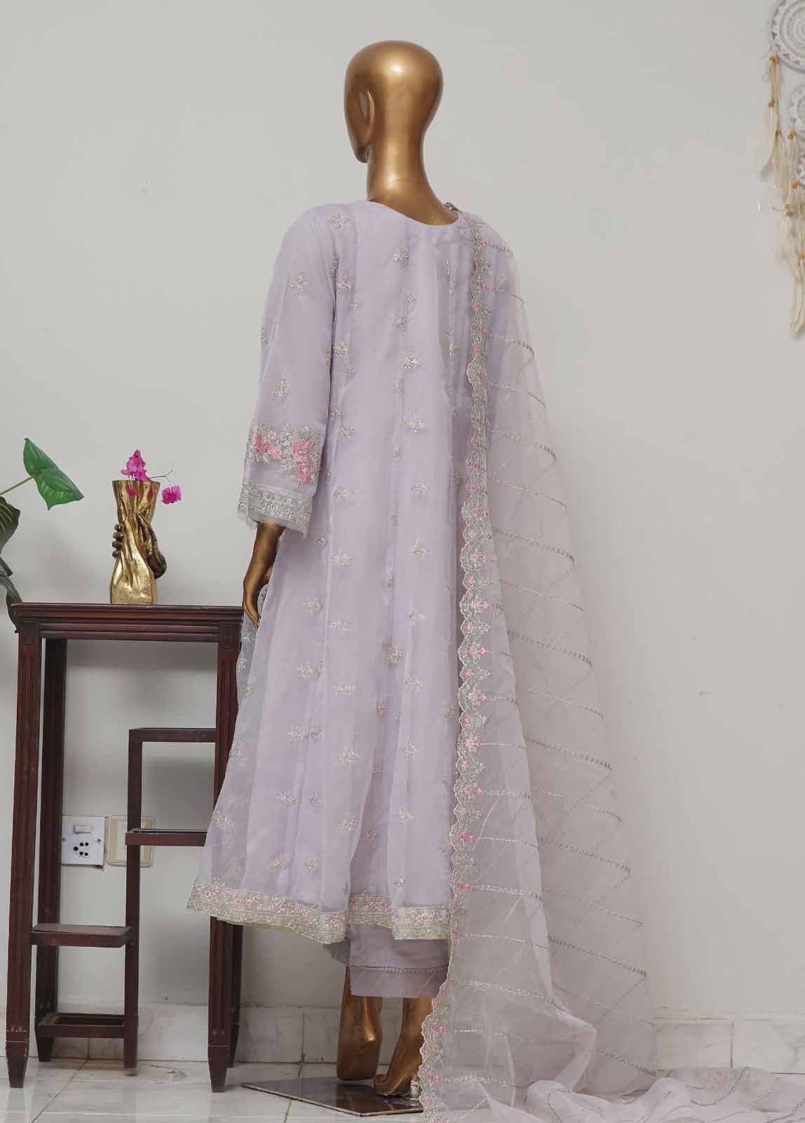 Bin Saeed Fabric - OWSC-002 M- 3 Piece Frock Style Chiffon Stitched Suit