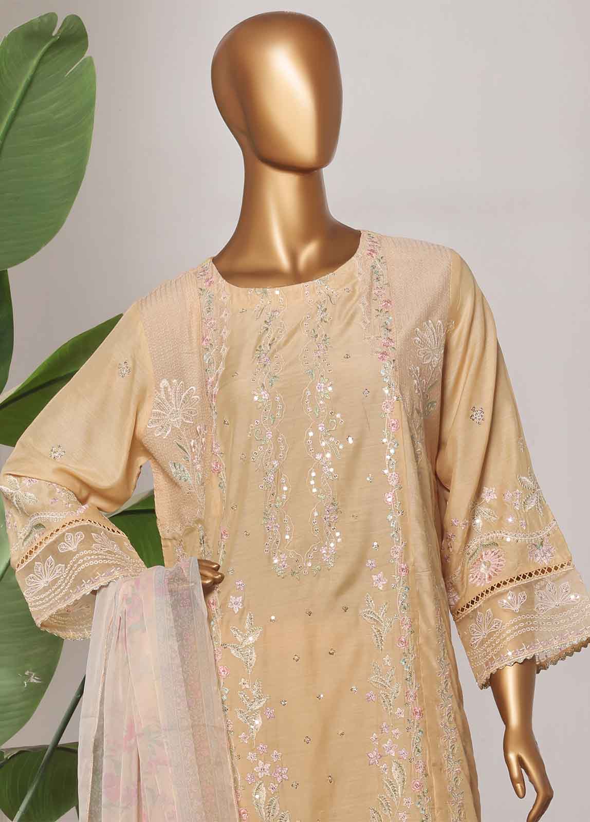 OWSC-005-R-65- 3 Piece Luxury Embroidered Stitched Suit