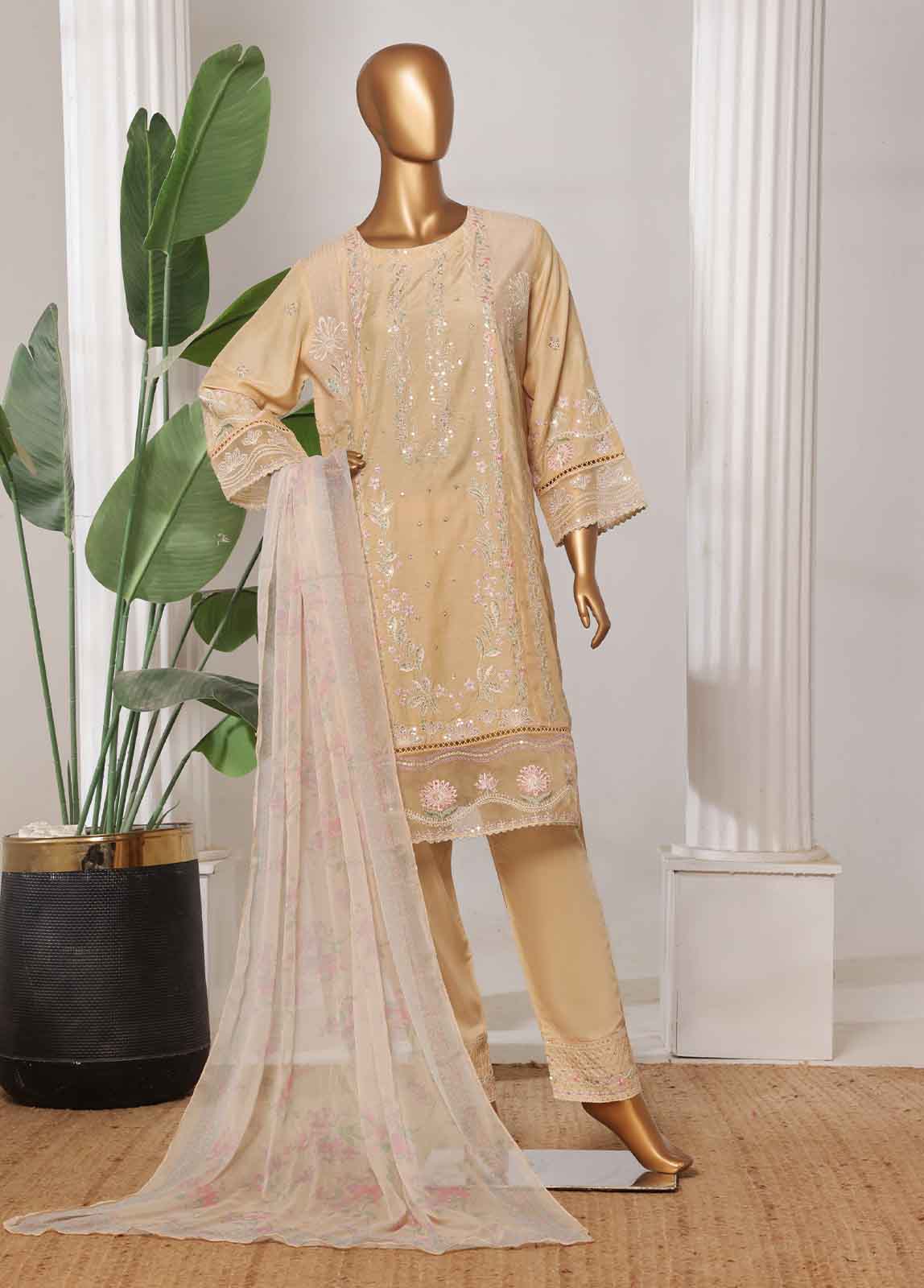OWSC-005-R-65- 3 Piece Luxury Embroidered Stitched Suit