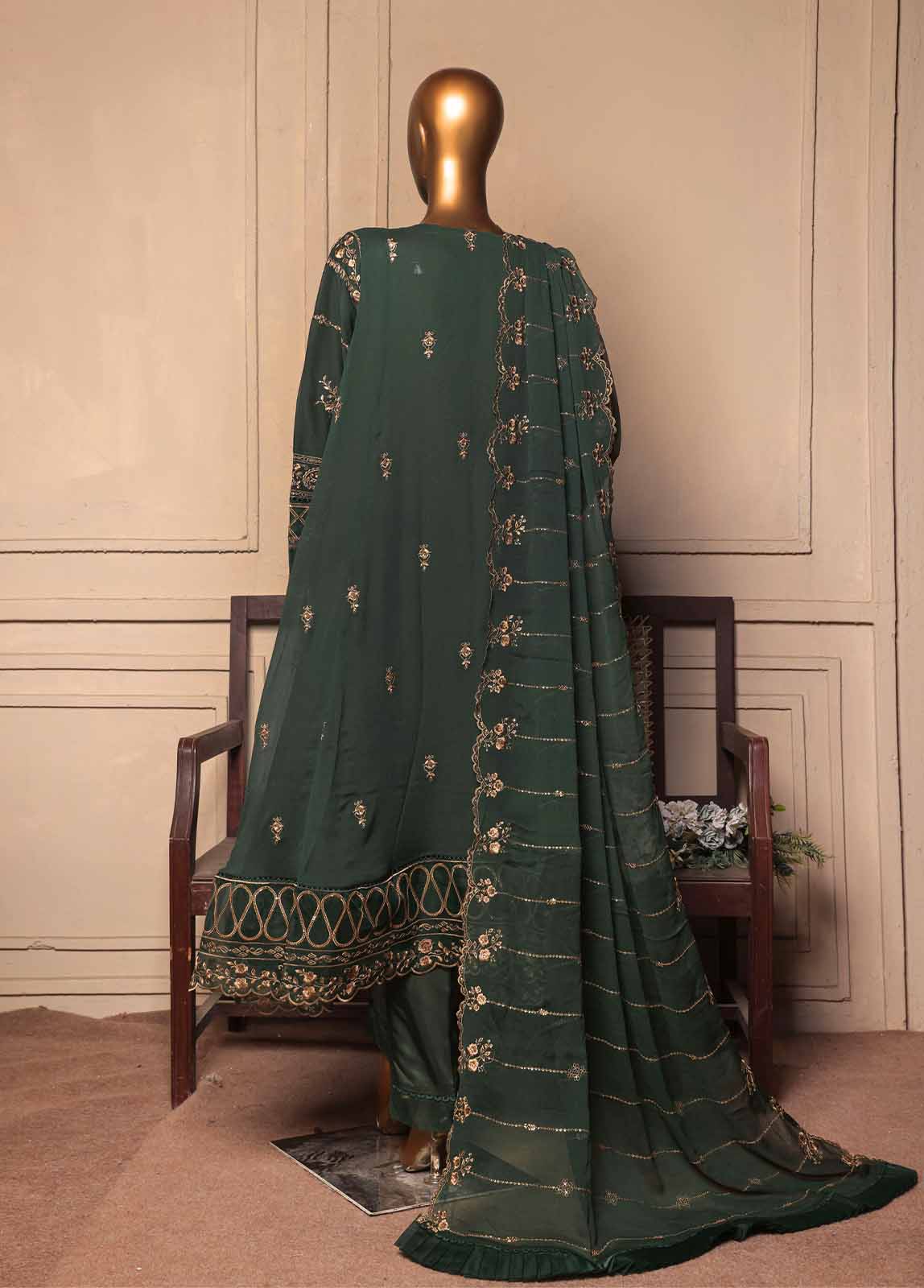 OWSC-FR-007 R55-3 Piece Luxury Embroidered Frock Style Suit