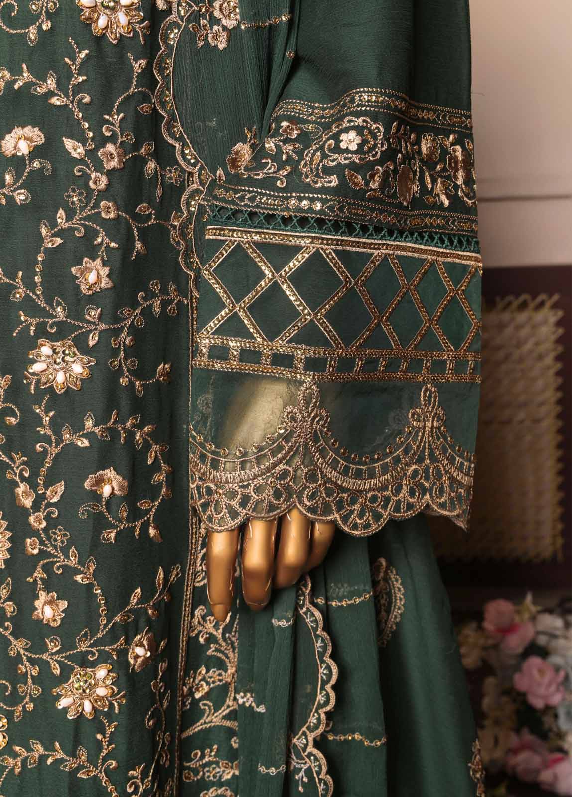 OWSC-FR-007 R55-3 Piece Luxury Embroidered Frock Style Suit