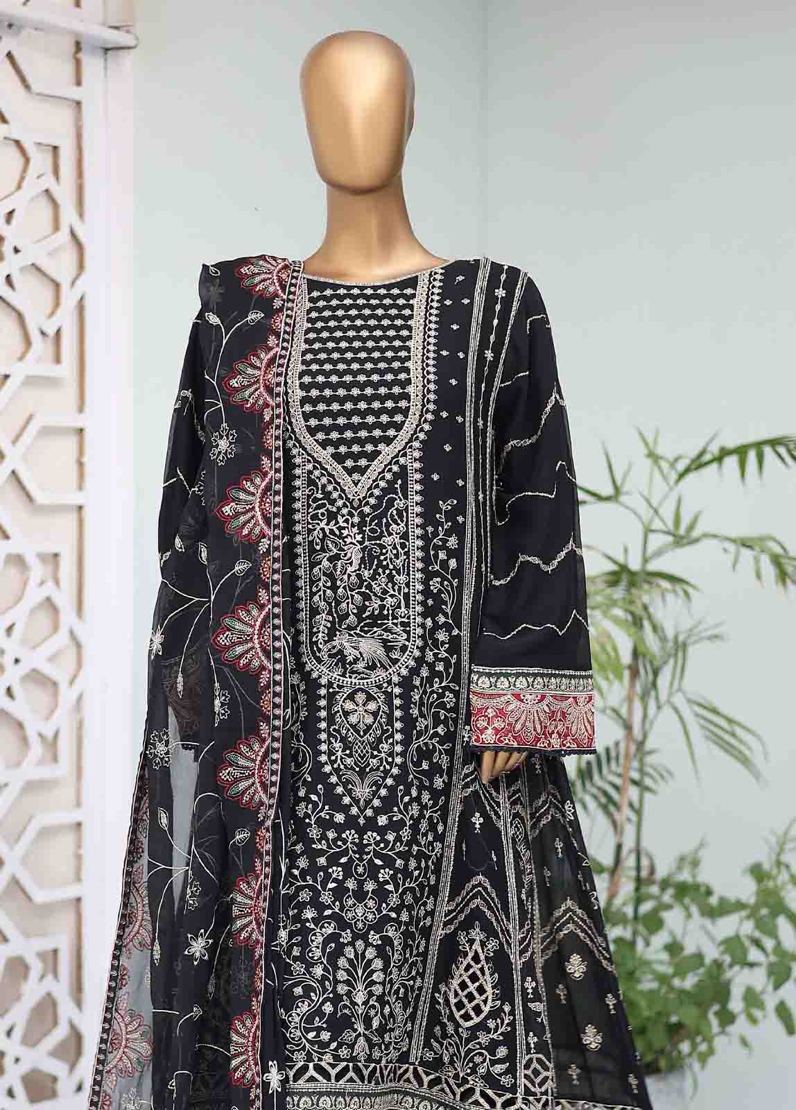Bin Saeed Fabric - OWSC-007- 3 Piece Embroidered Chiffon Frock