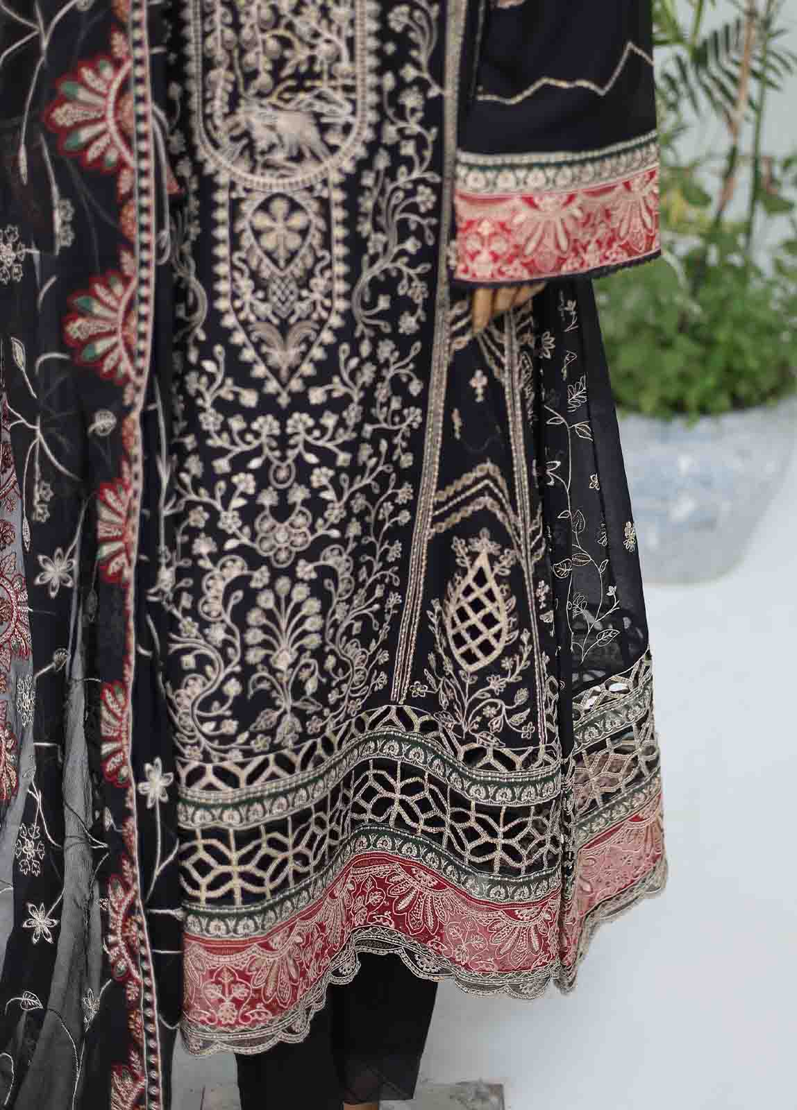 Bin Saeed Fabric - OWSC-007- 3 Piece Embroidered Chiffon Frock