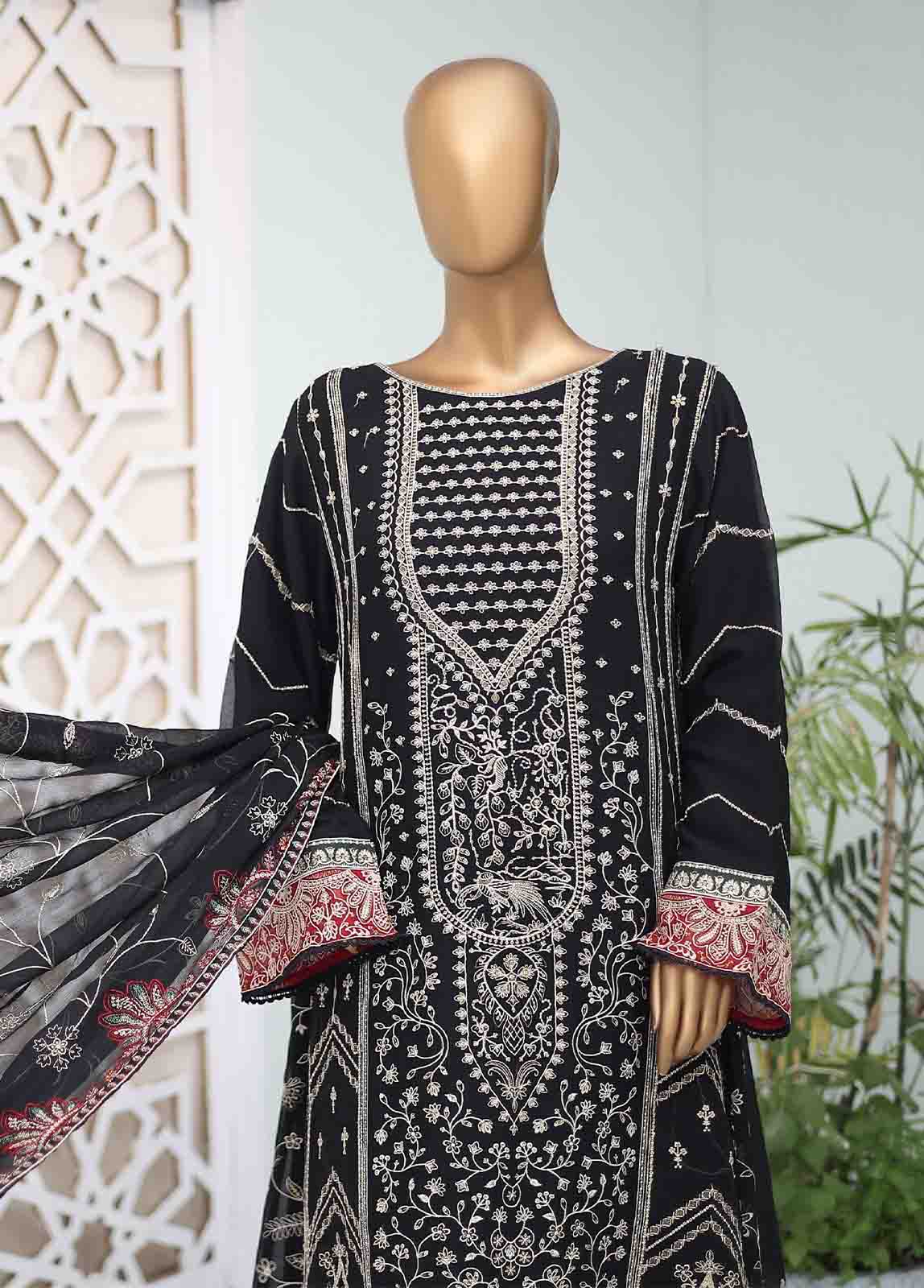 Bin Saeed Fabric - OWSC-007- 3 Piece Embroidered Chiffon Frock