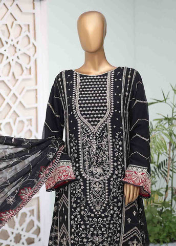 Bin Saeed Fabric - OWSC-007- 3 Piece Embroidered Chiffon Frock