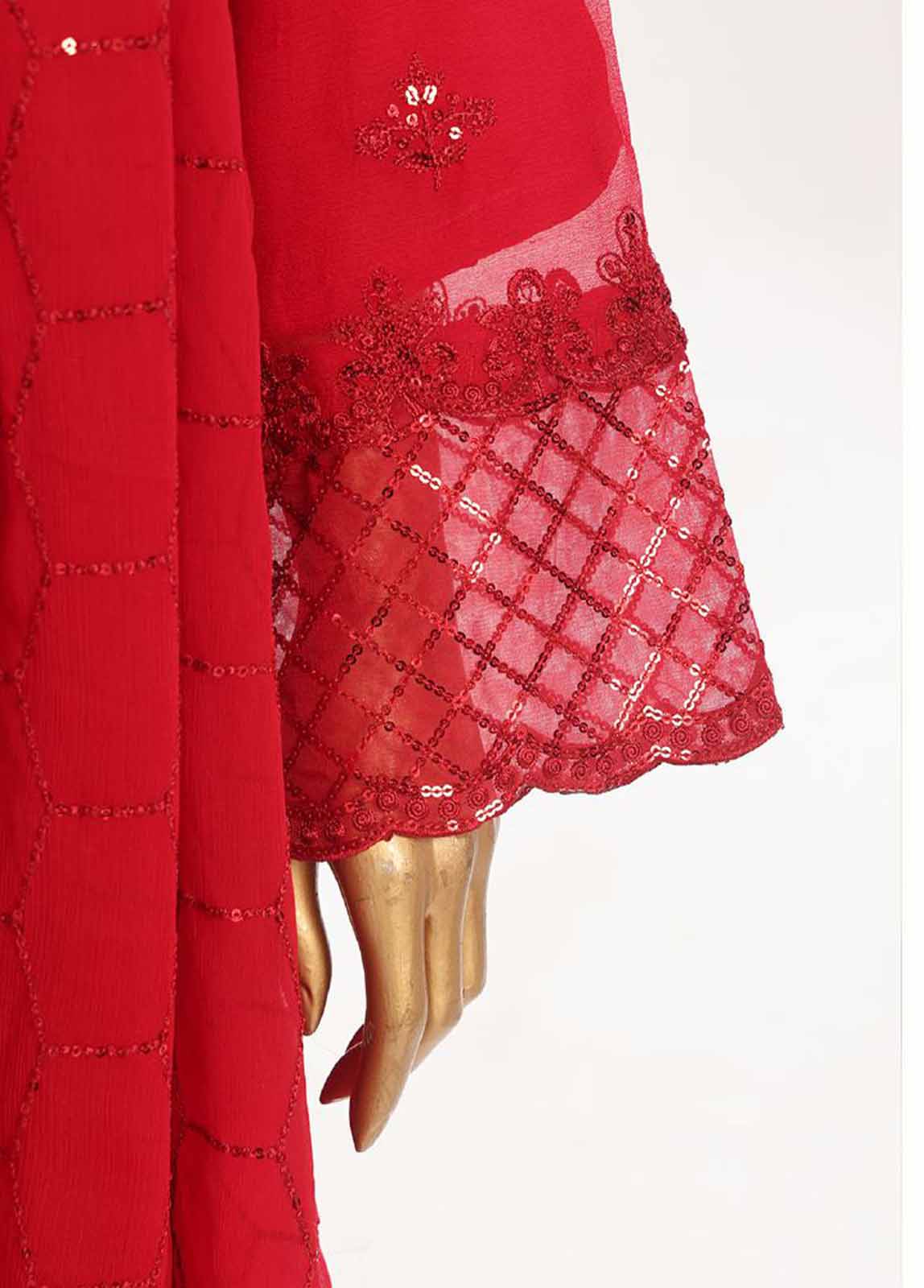 OWSC-007 M- 3 Piece Frock Style Chiffon Stitched Suit