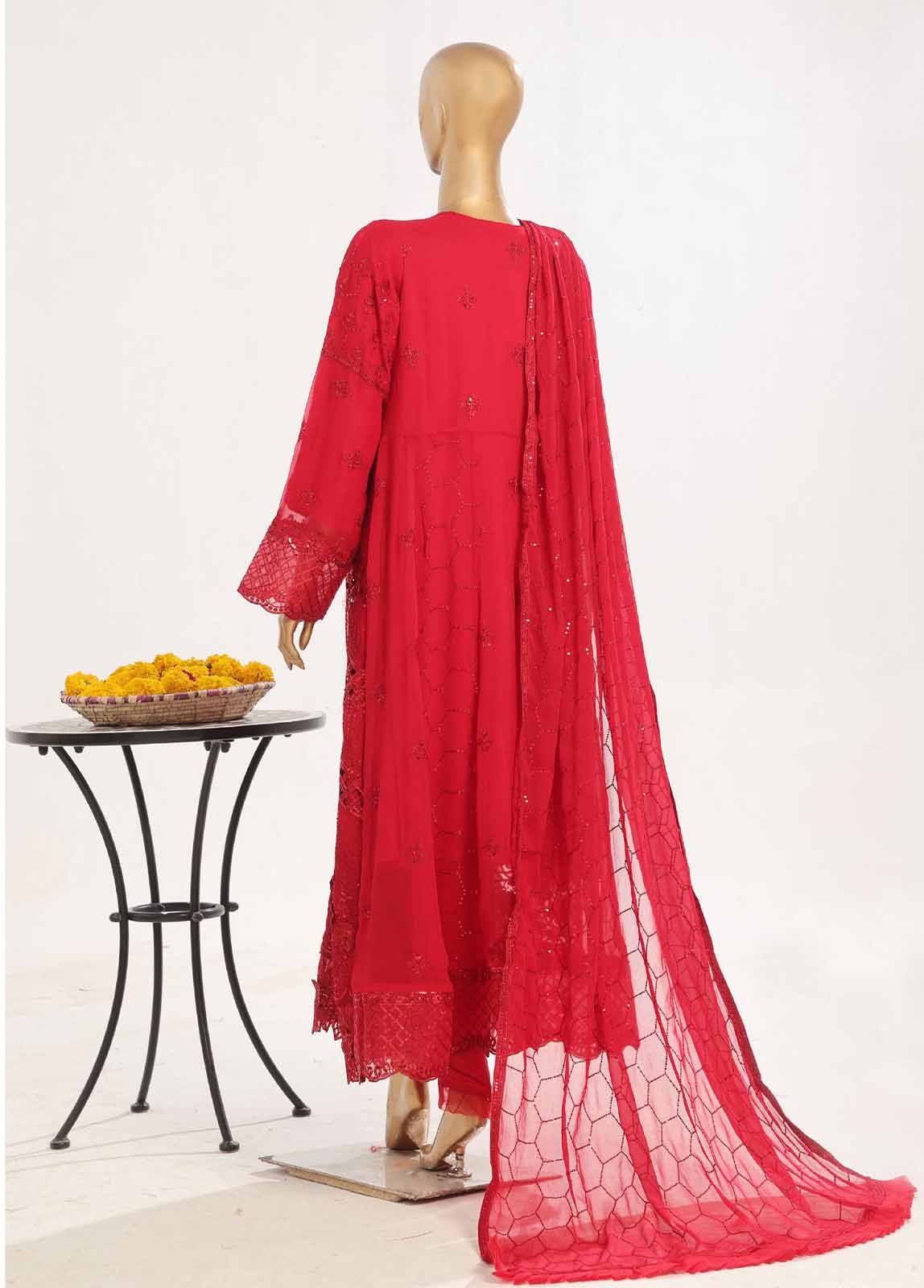 OWSC-007 M- 3 Piece Frock Style Chiffon Stitched Suit
