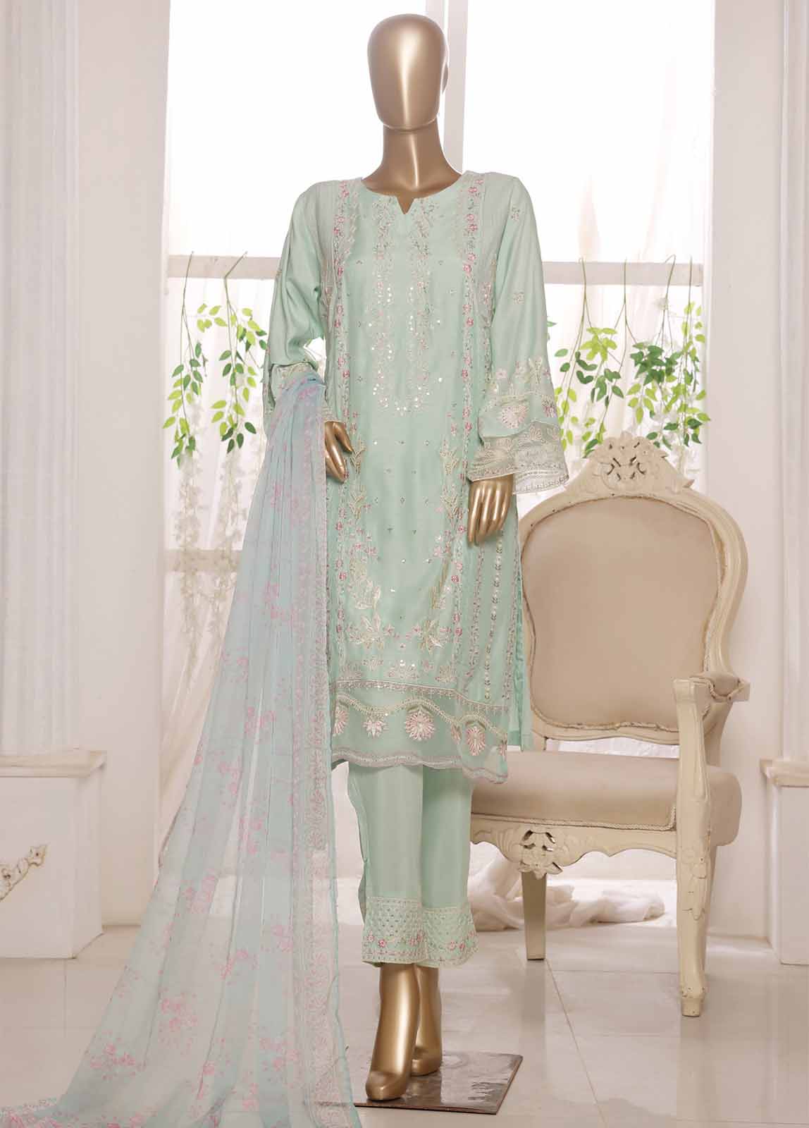 Bin Saeed Fabric - OWSC-007 R64- 3 Piece Embroidered Stitched Suit