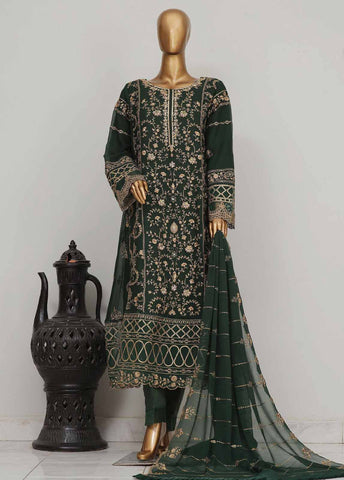 Bin Saeed Fabric - OWSC-007 S- 3 Piece Frock Style Chiffon Stitched Suit