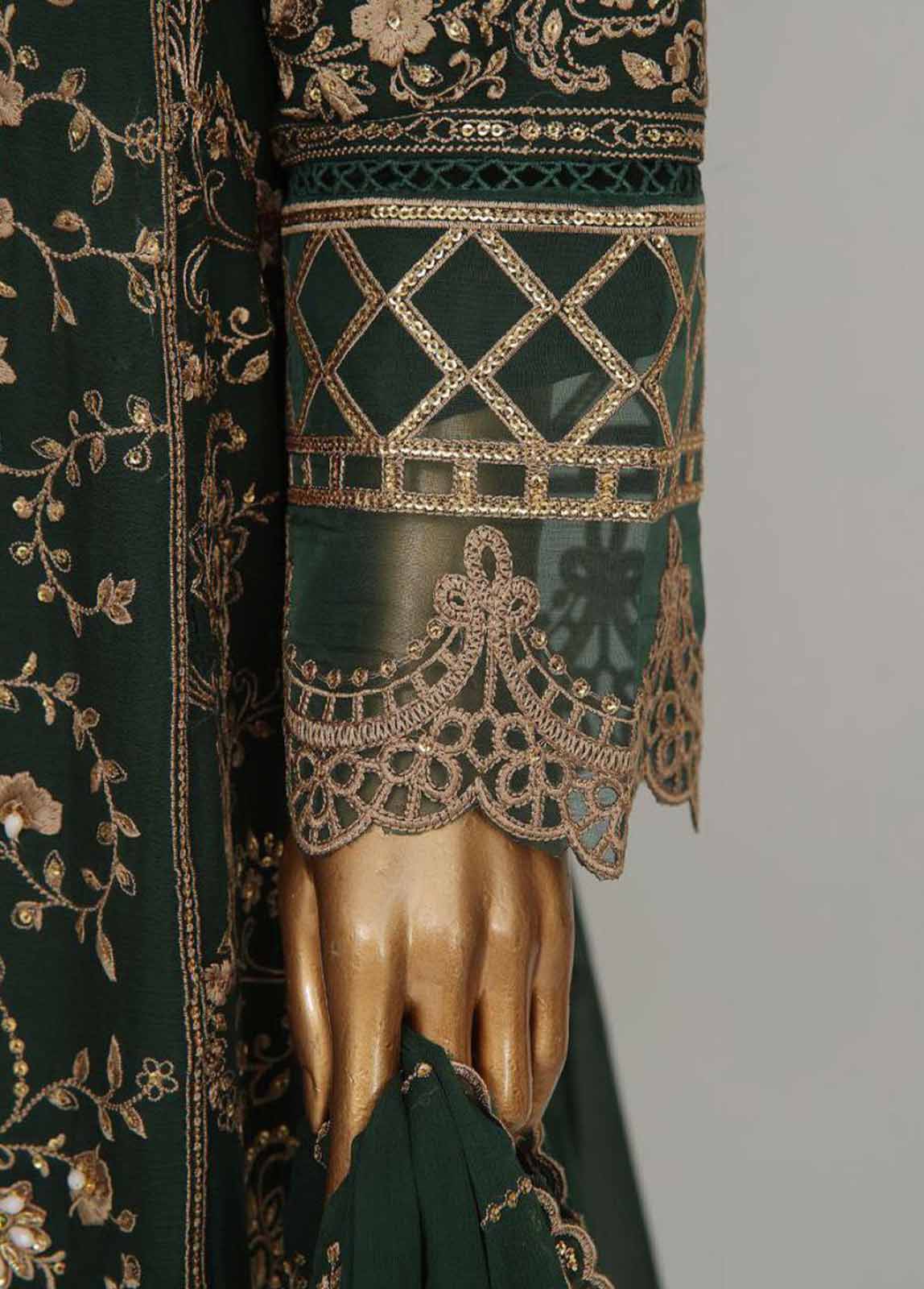 Bin Saeed Fabric - OWSC-007 S- 3 Piece Frock Style Chiffon Stitched Suit