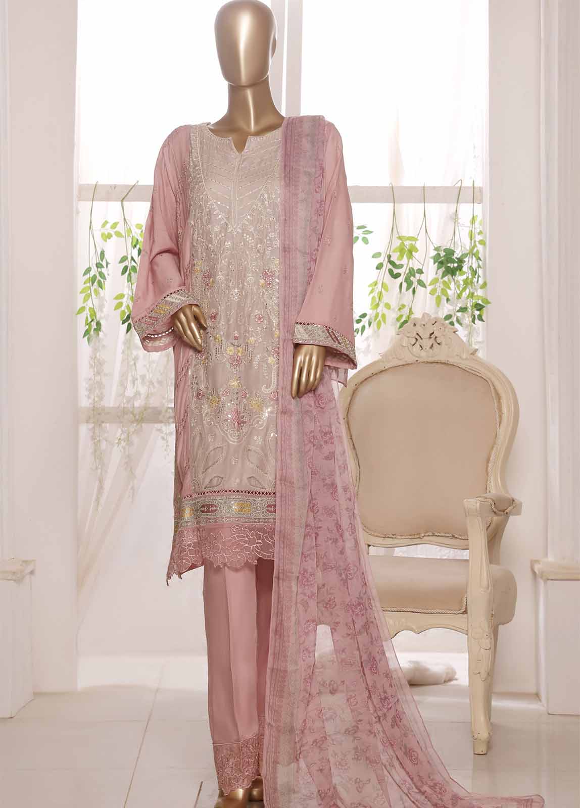 Bin Saeed Fabric - OWSC-008 R64- 3 Piece Embroidered Stitched Suit