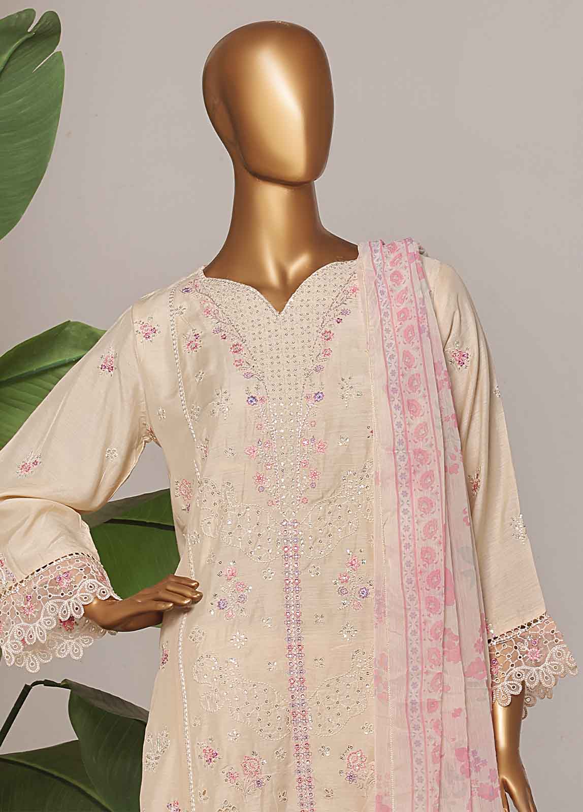 OWSC-0202-R-65- 3 Piece Luxury Embroidered Stitched Suit