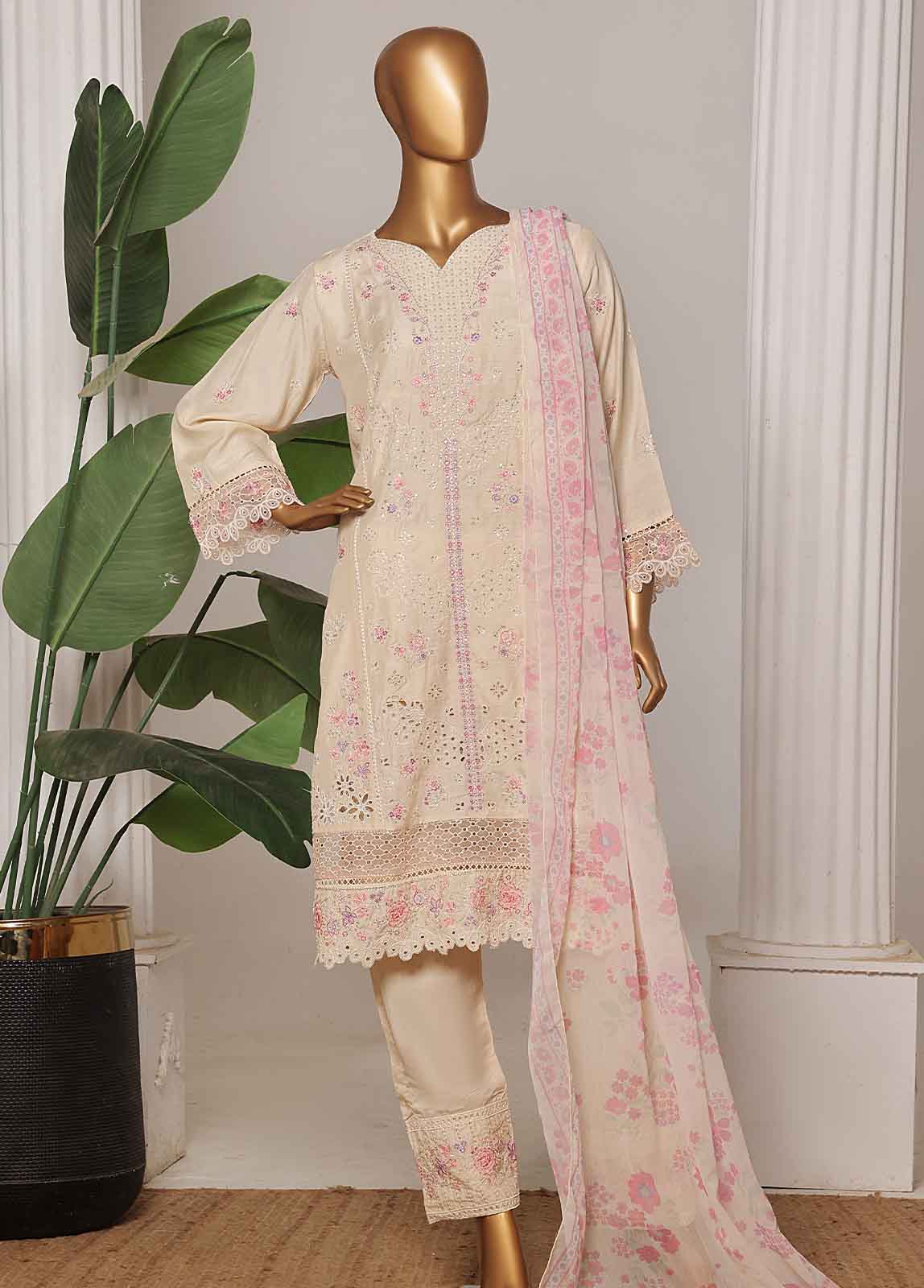 OWSC-0202-R-65- 3 Piece Luxury Embroidered Stitched Suit