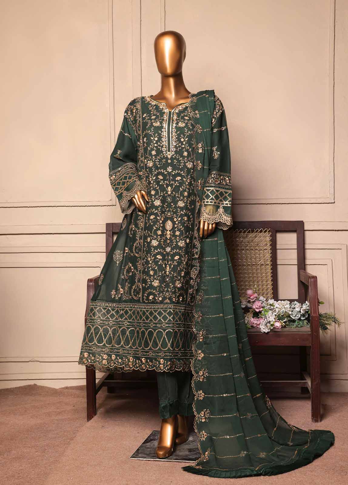 Bin Saeed Fabric - OWSC-FR-007 R55-3 Piece Luxury Embroidered Frock Style Suit