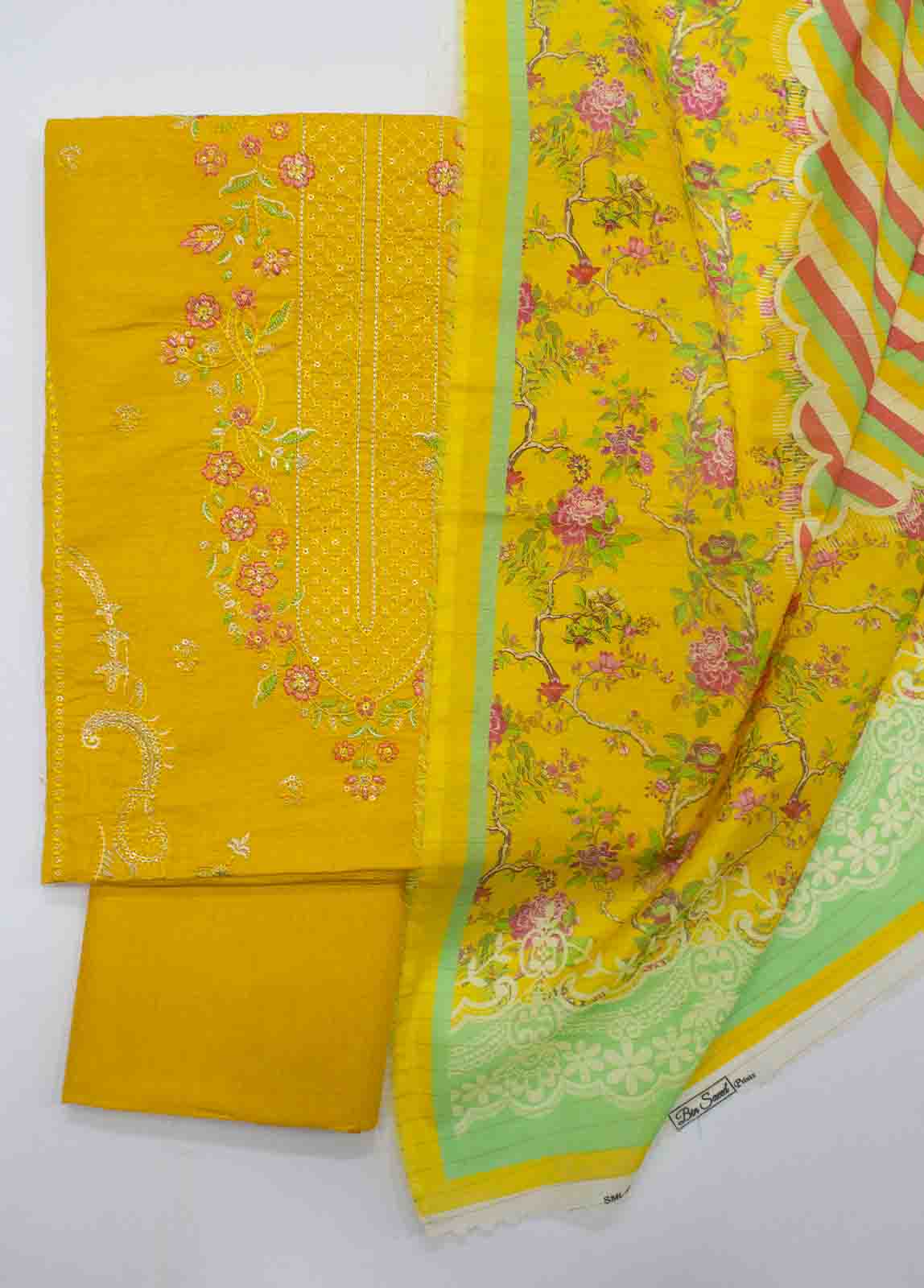 Bin Saeed Fabric - PD-0024-3 Piece Lawn Embroidered UnStitched Suit