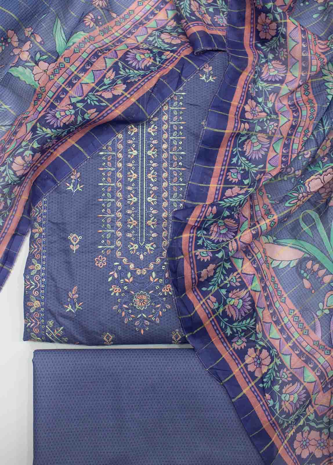 Bin Saeed Fabric - PDE-0094- 3 Piece Lawn Embroidered UnStitched Suit