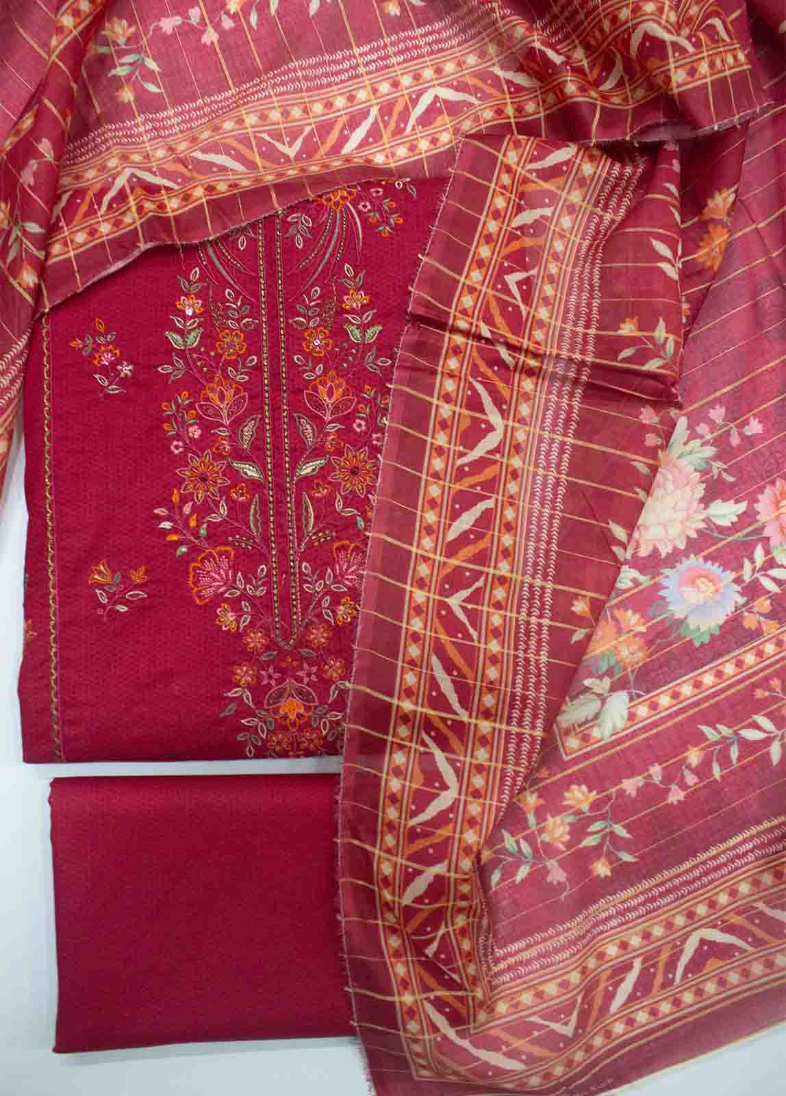 Bin Saeed Fabric - PDE-0095- 3 Piece Lawn Embroidered UnStitched Suit