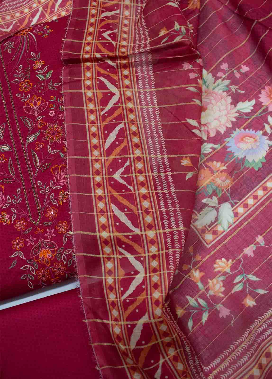 Bin Saeed Fabric - PDE-0095- 3 Piece Lawn Embroidered UnStitched Suit