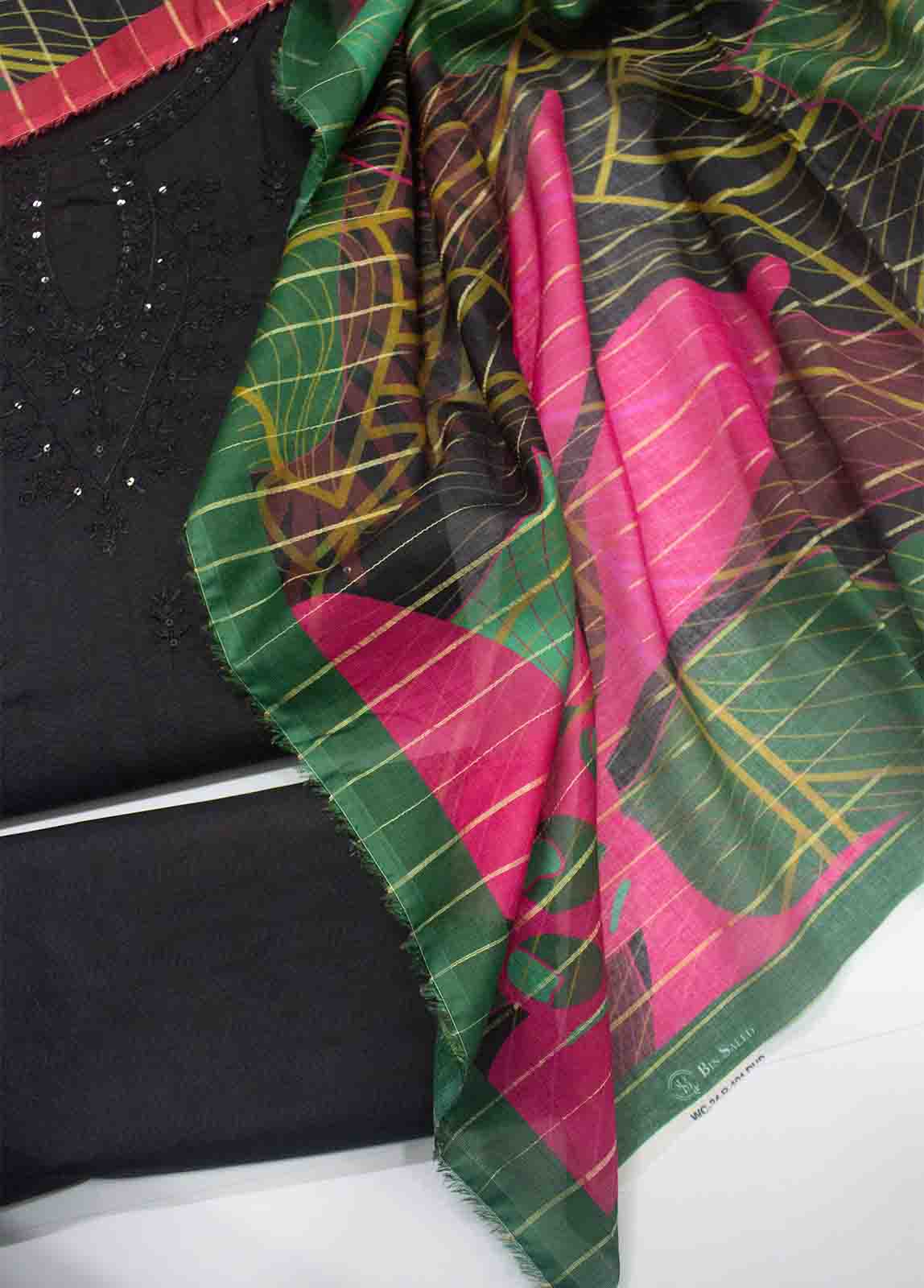 Bin Saeed Fabric - PDE-0101- 3 Piece Lawn Embroidered UnStitched Suit