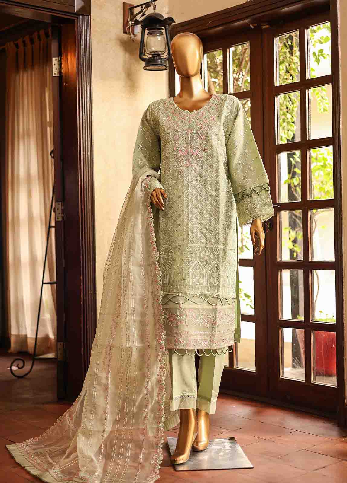 Bin Saeed Fabric - RTS-002 A- 3 Piece Embroidered Organza