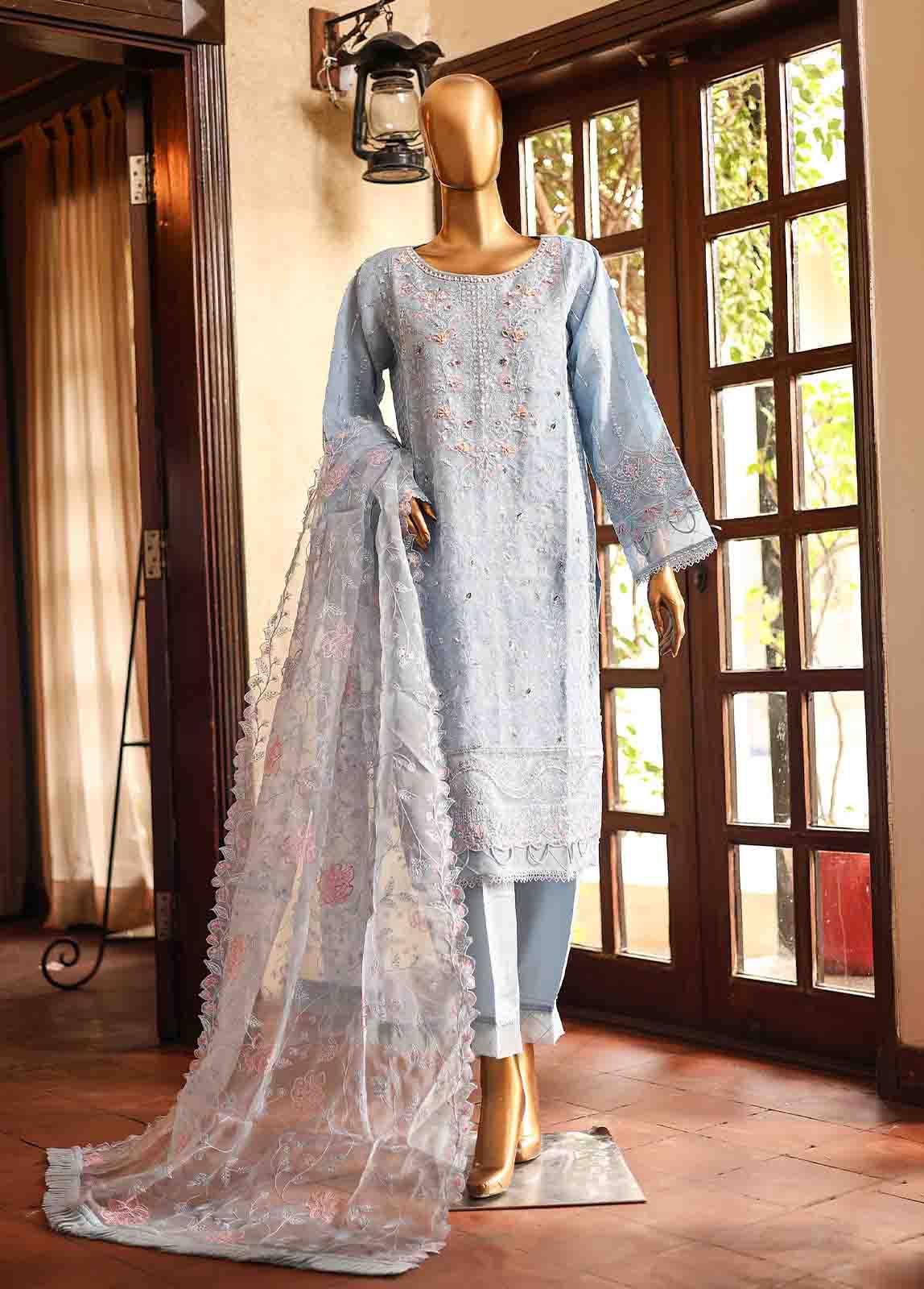 Bin Saeed Fabric - RTS-003- 3 Piece Embroidered Organza