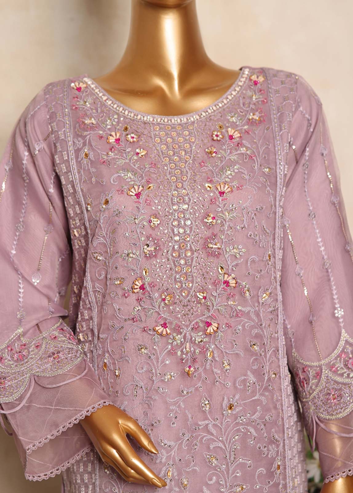 Bin Saeed Fabric - RTS-003 B- 3 Piece Embroidered Organza