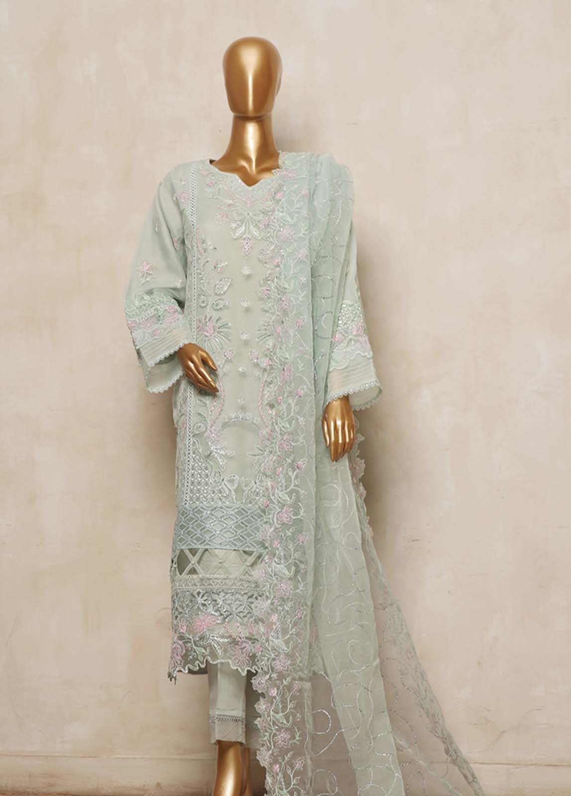 Bin Saeed Fabric - RTS-005- 3 Piece Embroidered Organza