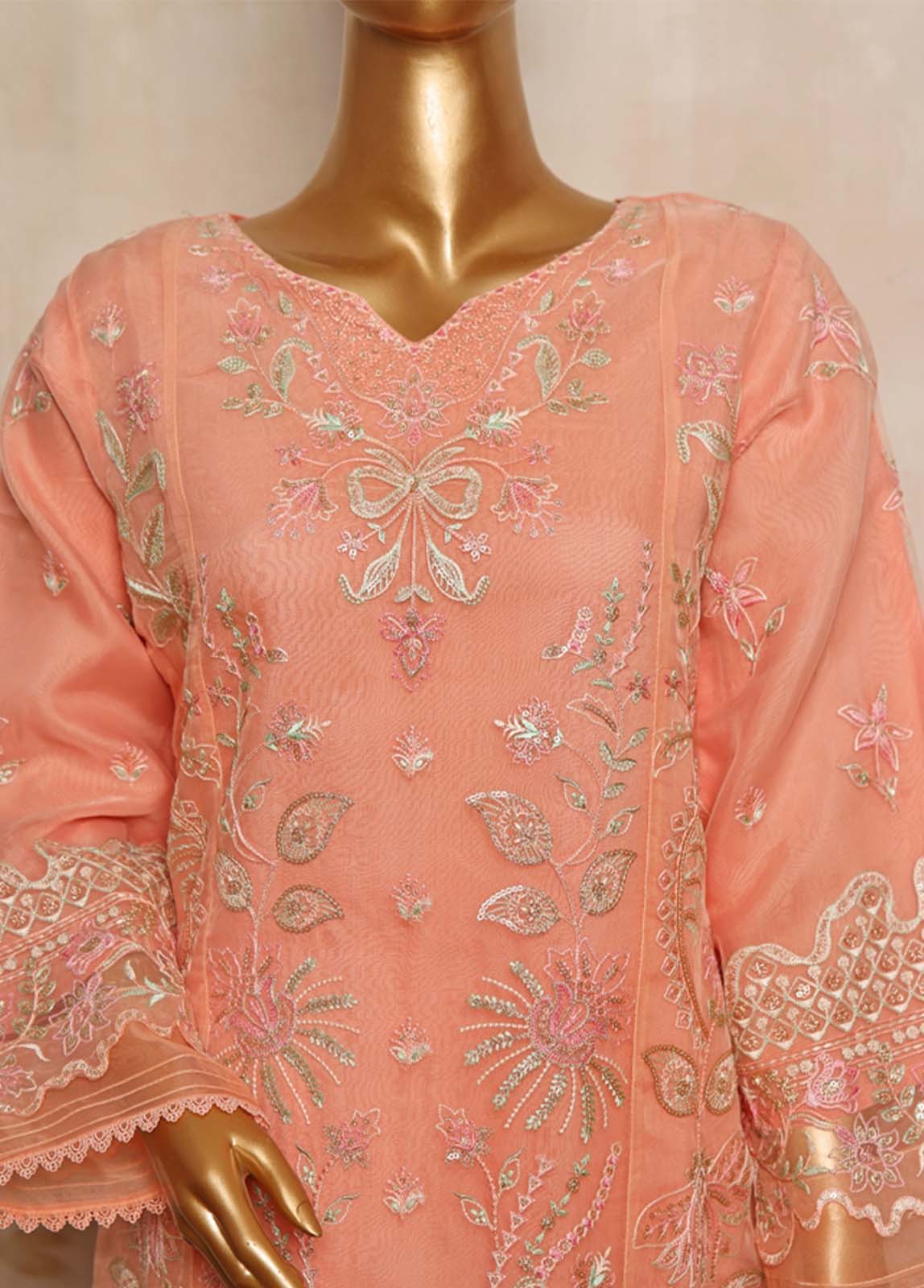 Bin Saeed Fabric - RTS-005 B- 3 Piece Embroidered Organza