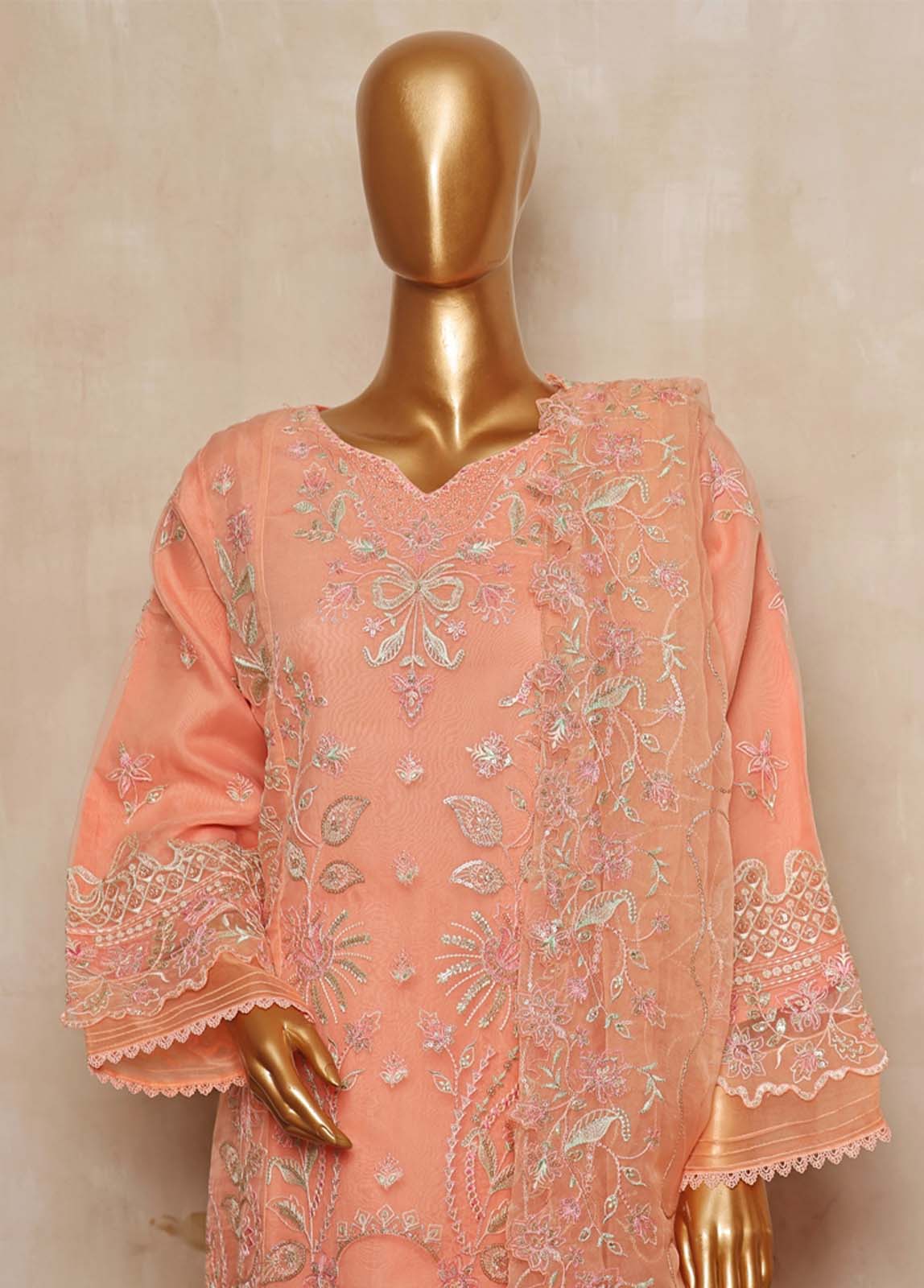 Bin Saeed Fabric - RTS-005 B- 3 Piece Embroidered Organza