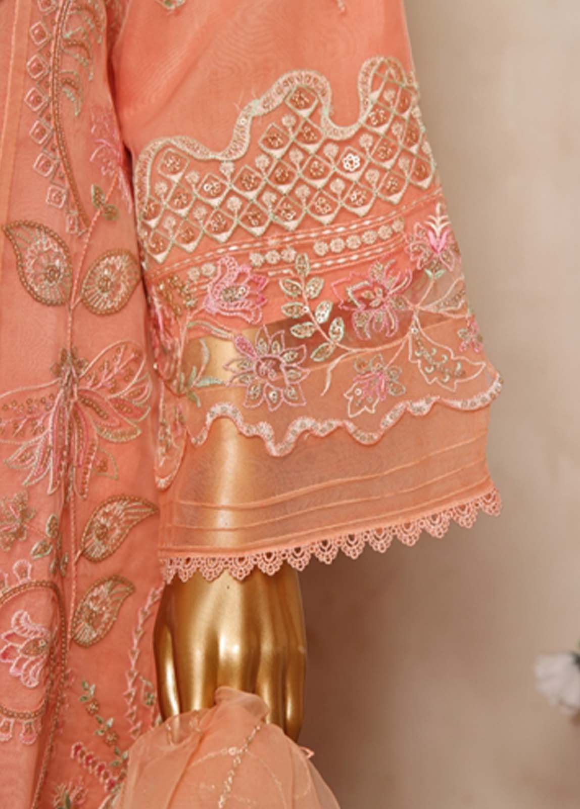 Bin Saeed Fabric - RTS-005 B- 3 Piece Embroidered Organza