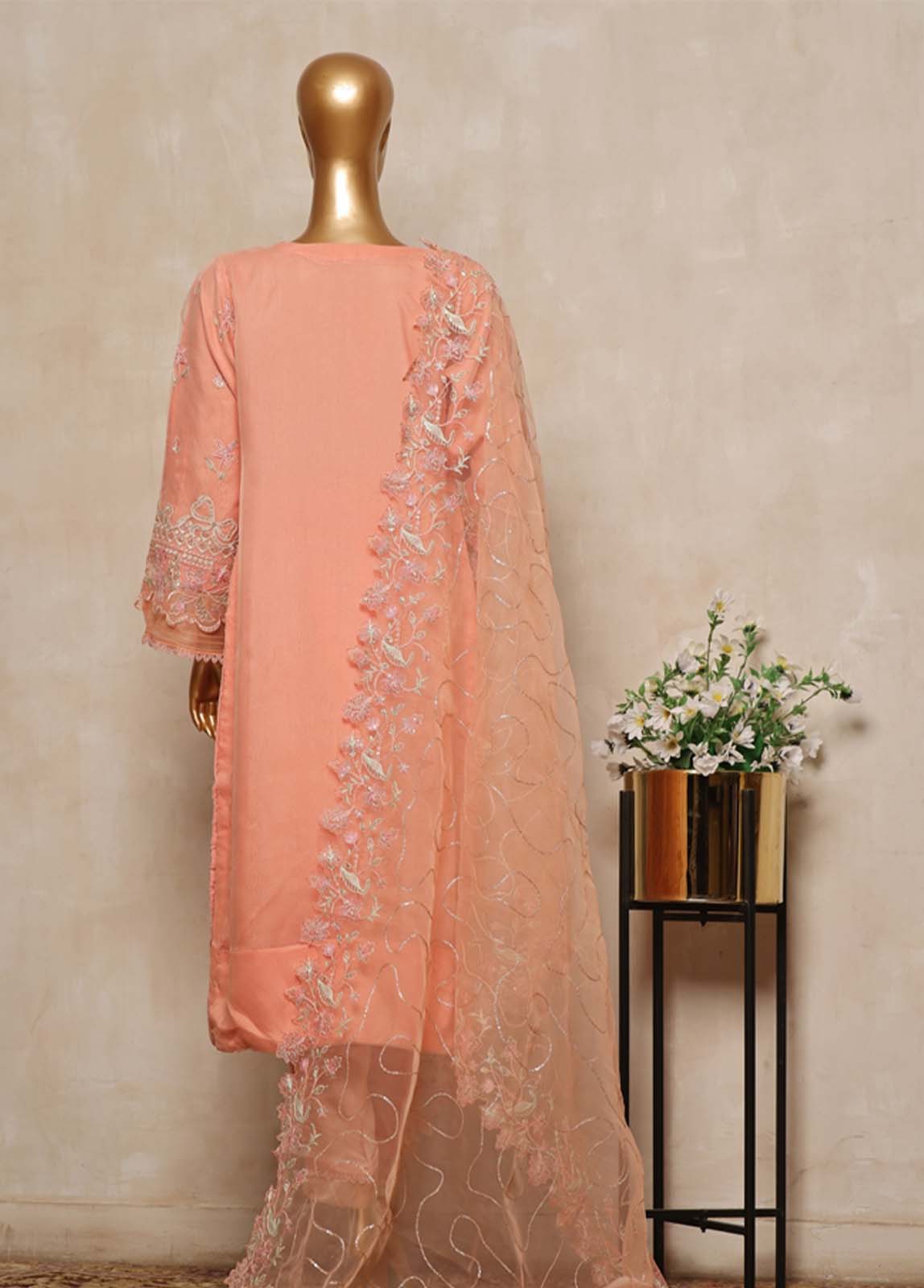 Bin Saeed Fabric - RTS-005 B- 3 Piece Embroidered Organza