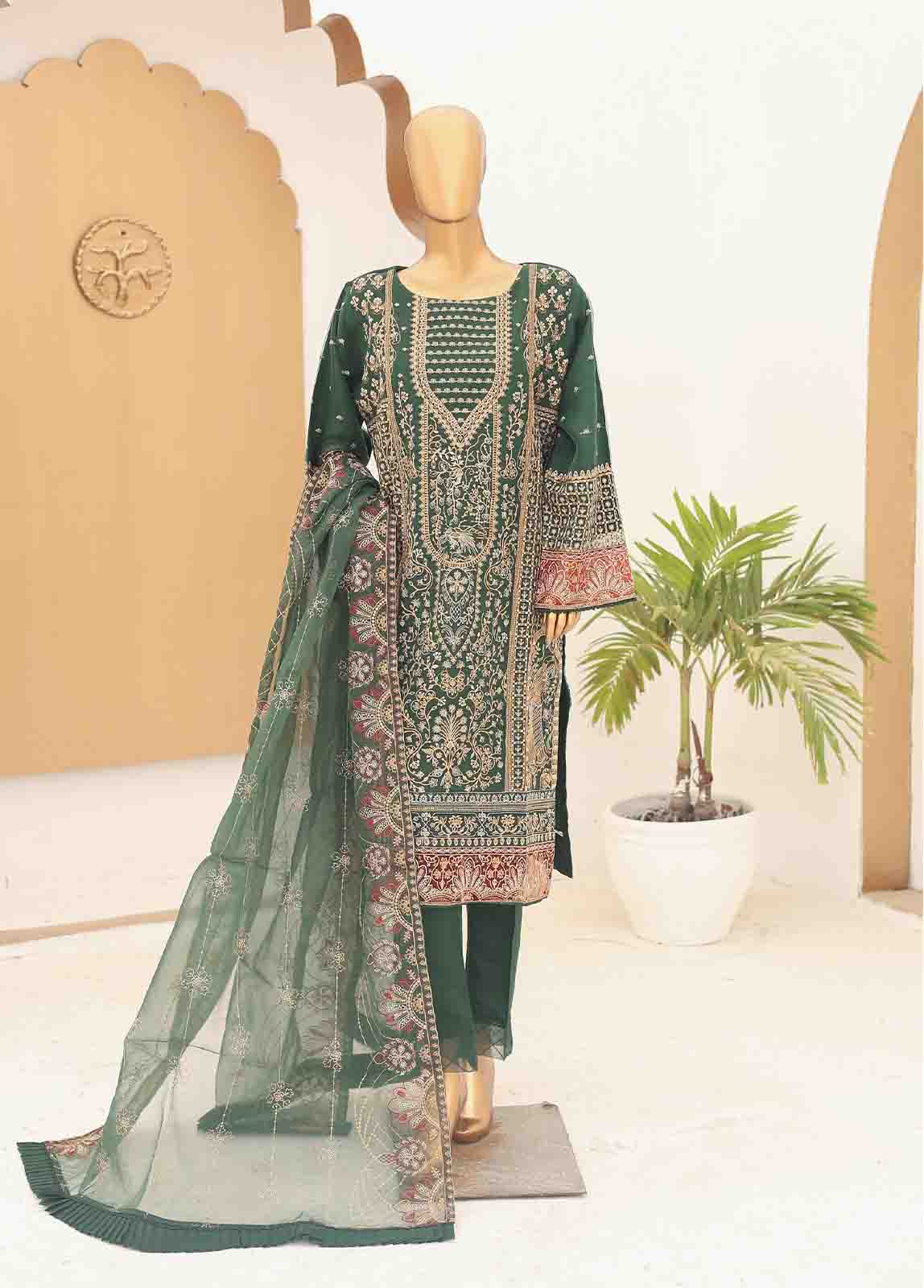Bin Saeed Fabric - RTS-006- 3 Piece Embroidered Organza