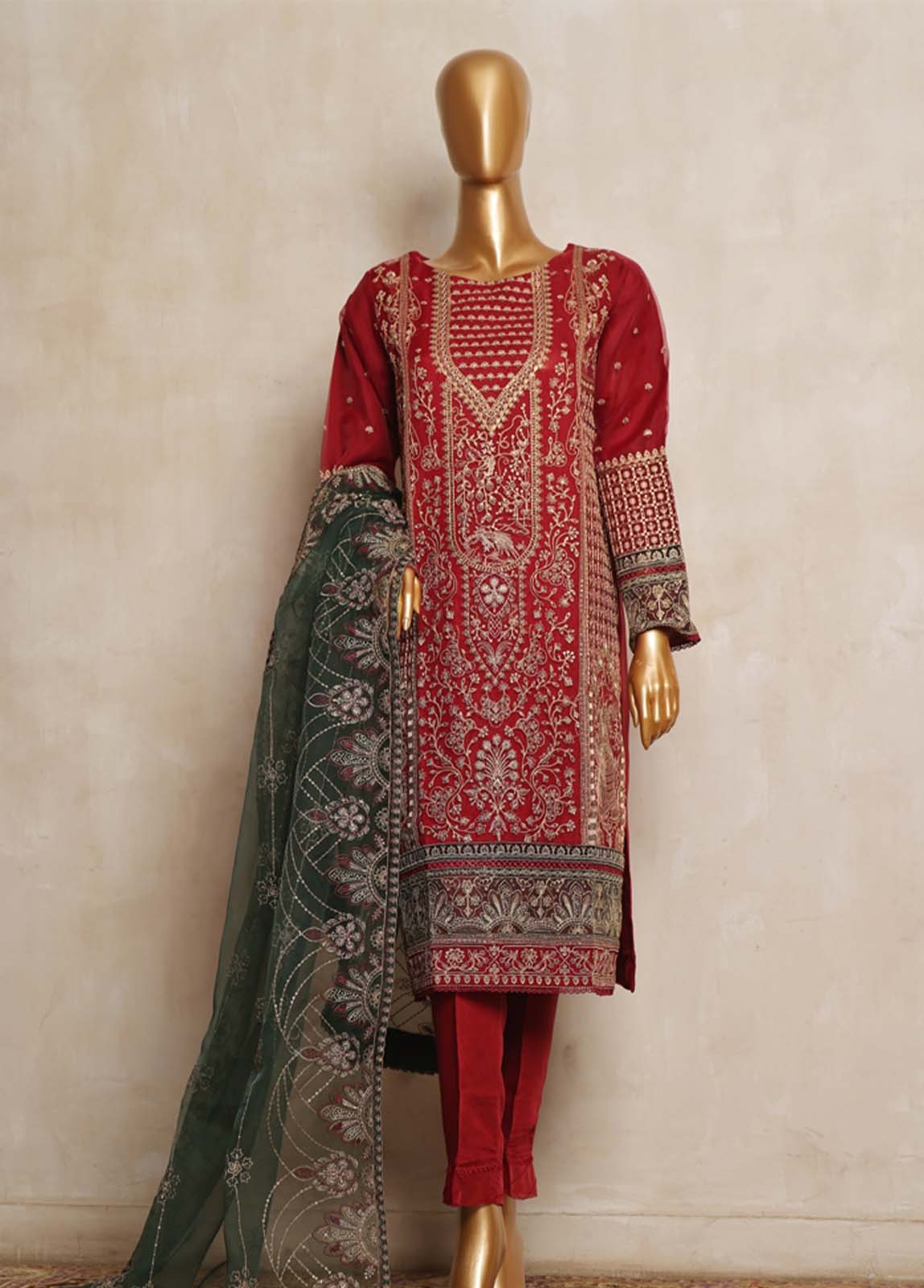 Bin Saeed Fabric - RTS-006- 3 Piece Embroidered Organza