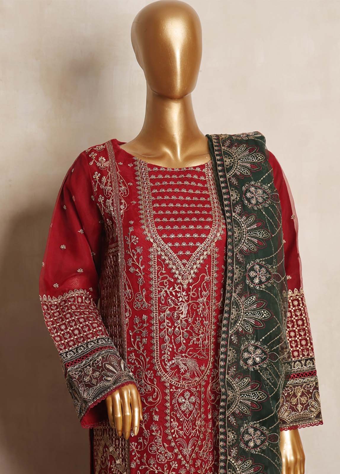 Bin Saeed Fabric - RTS-006- 3 Piece Embroidered Organza