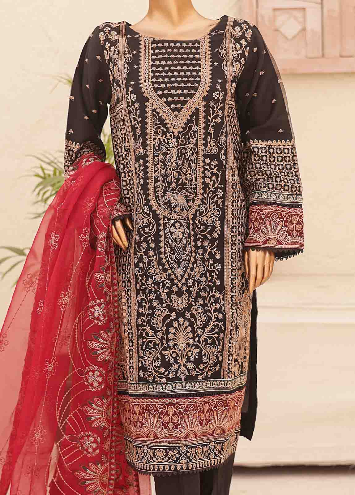 Bin Saeed Fabric - RTS-006 E- 3 Piece Embroidered Organza
