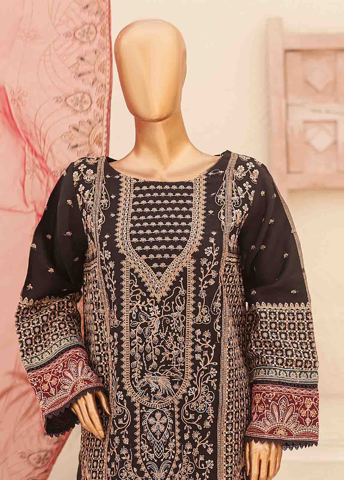 Bin Saeed Fabric - RTS-006 E- 3 Piece Embroidered Organza