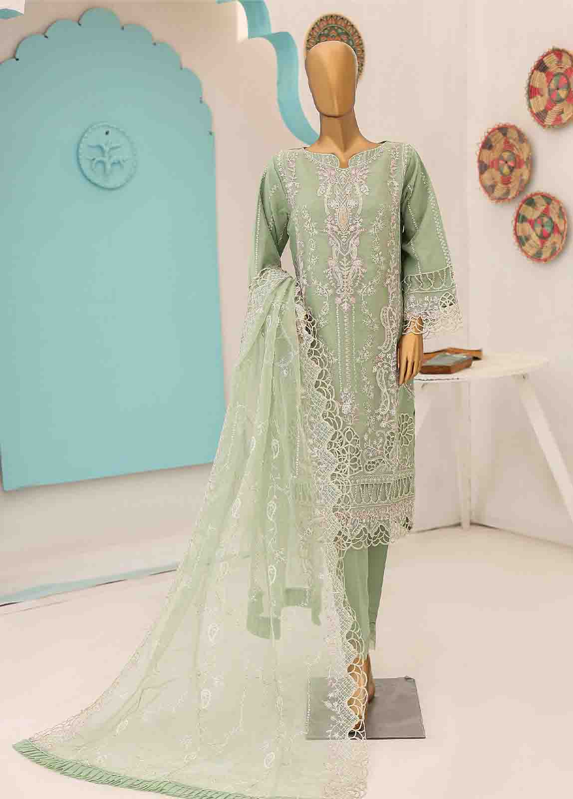 Bin Saeed Fabric - RTS-007 J R72 - 3 Piece Embroidered Organza