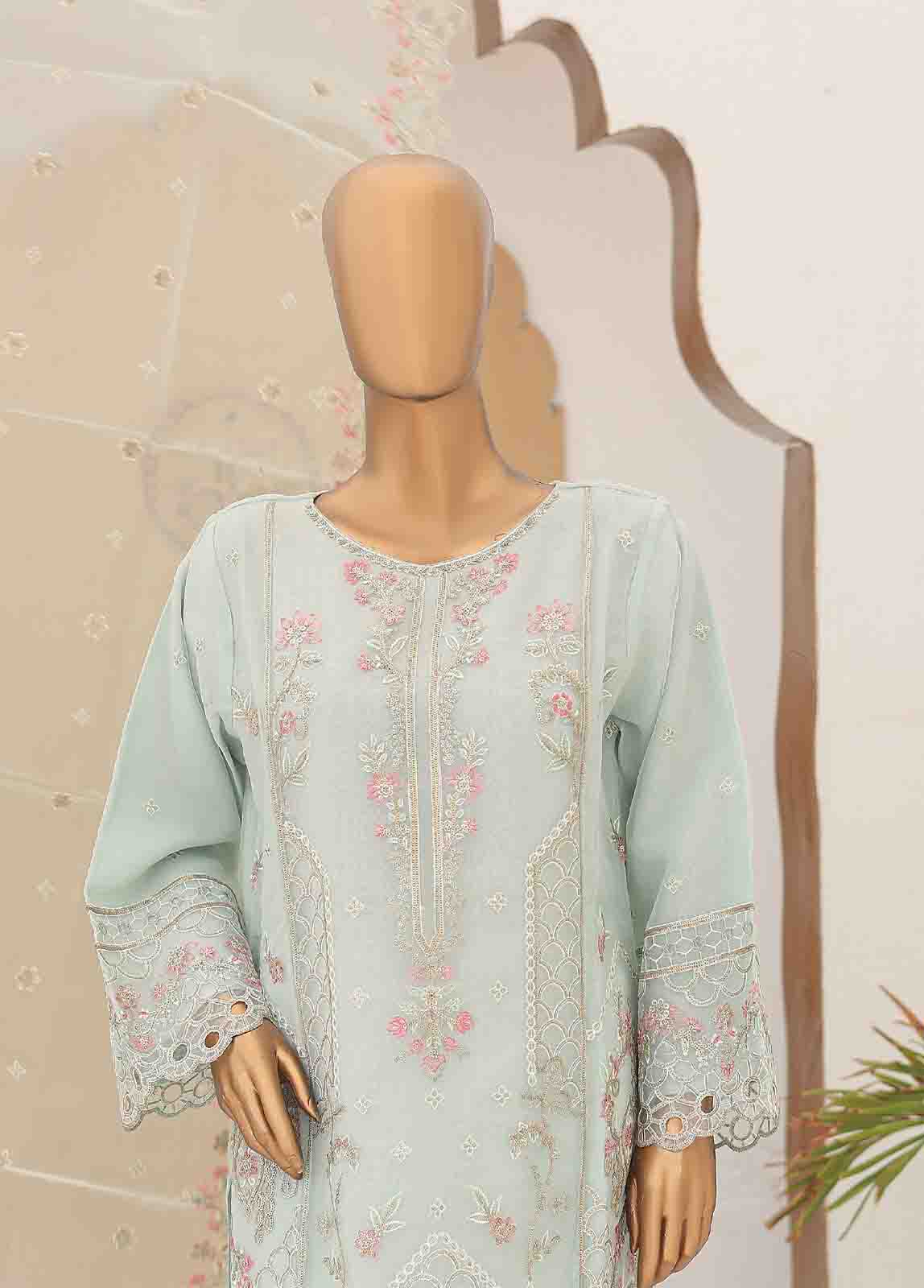Bin Saeed Fabric - RTS-008- 3 Piece Embroidered Organza