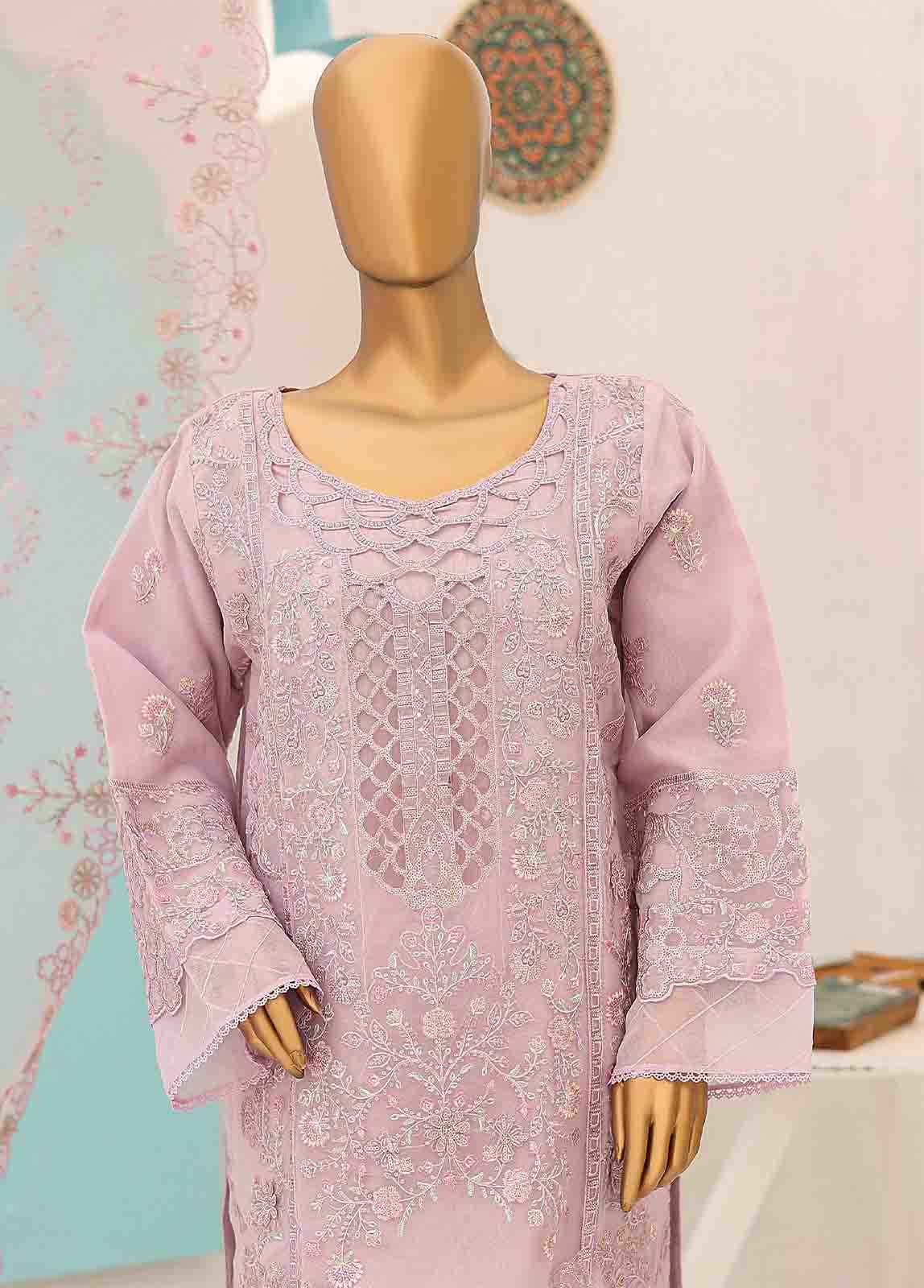 Bin Saeed Fabric - RTS-009 J- 3 Piece Embroidered Organza