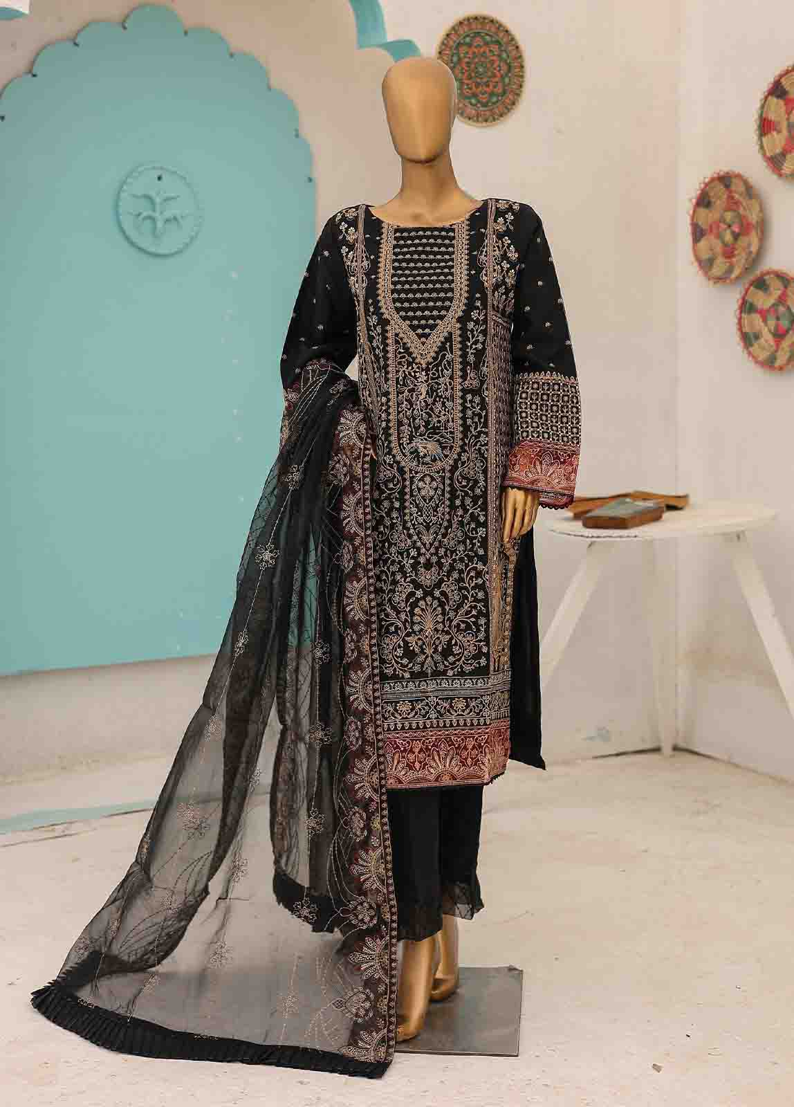 Bin Saeed Fabric - RTS-010 J- 3 Piece Embroidered Organza