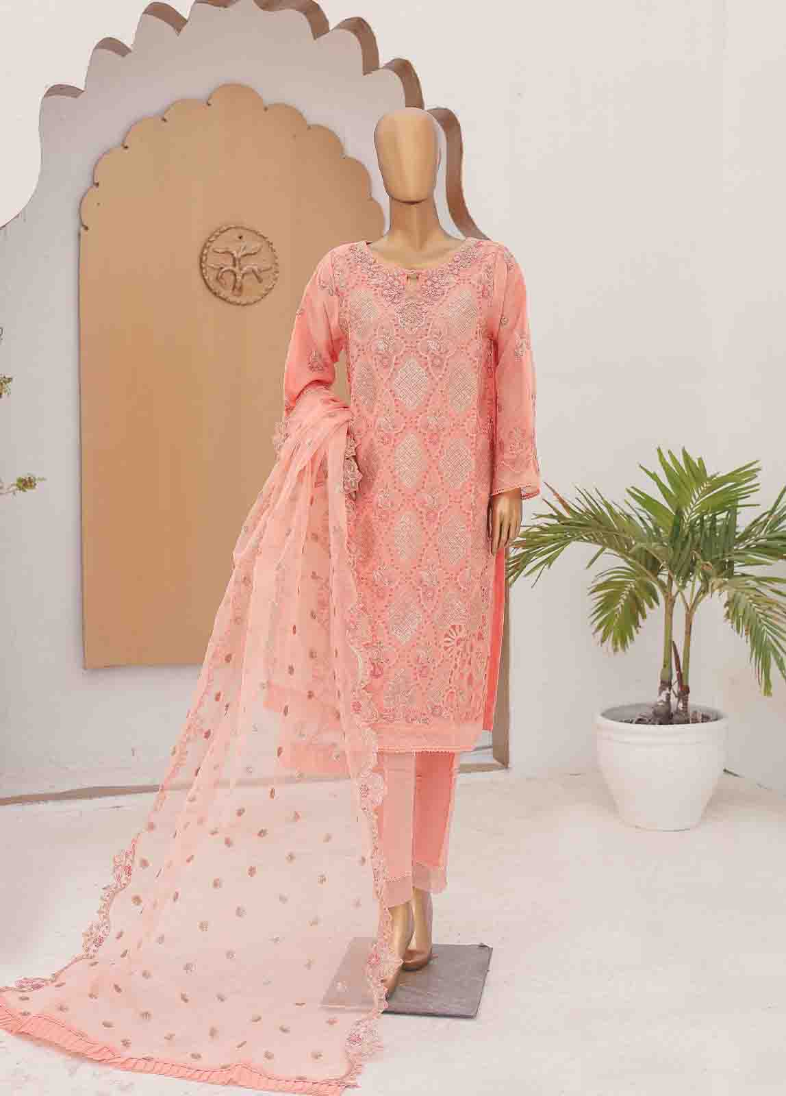Bin Saeed Fabric - RTS-011- 3 Piece Embroidered Organza