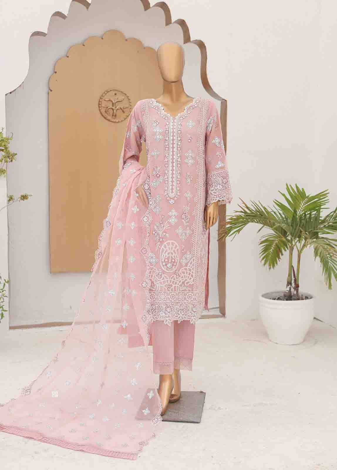 Bin Saeed Fabric - RTS-012- 3 Piece Embroidered Organza