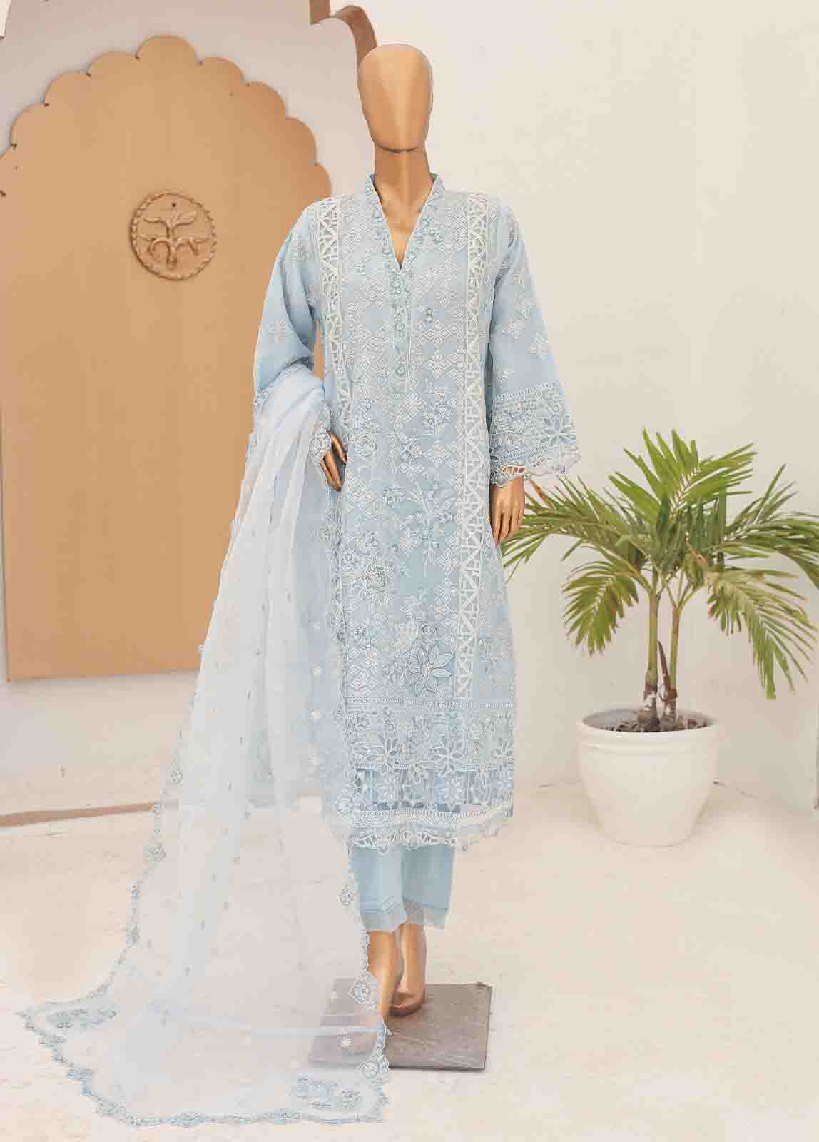 Bin Saeed Fabric - RTS-013- 3 Piece Embroidered Organza