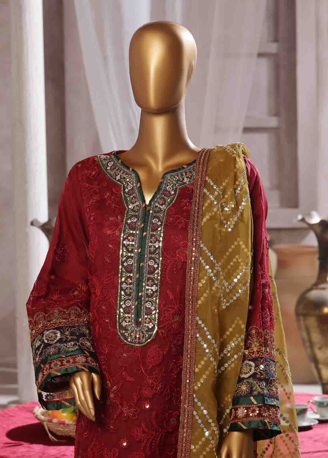 Bin Saeed Fabric - RTS-014 A- 3 Piece Embroidered Organza