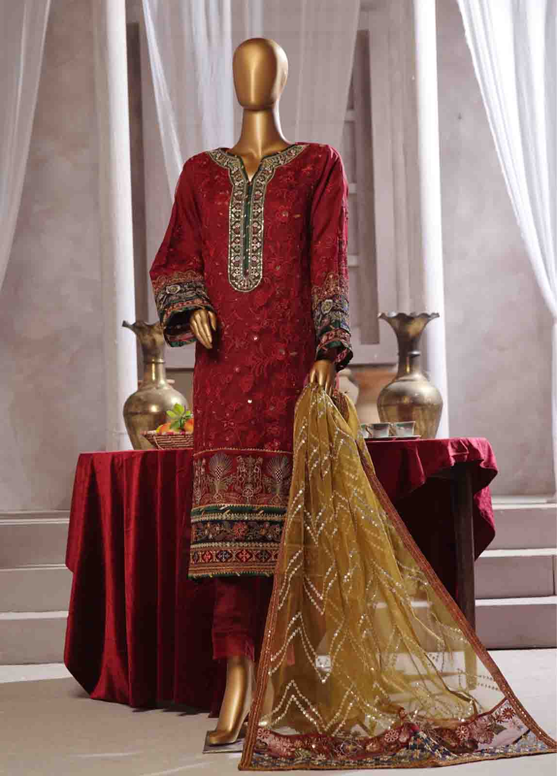 Bin Saeed Fabric - RTS-014 A- 3 Piece Embroidered Organza