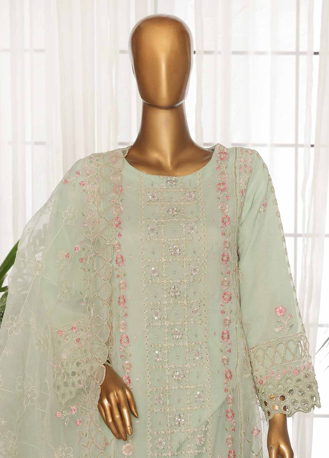 open lace back dress Bin Saeed Organza Party Wear Pakistani Suit BIN152
